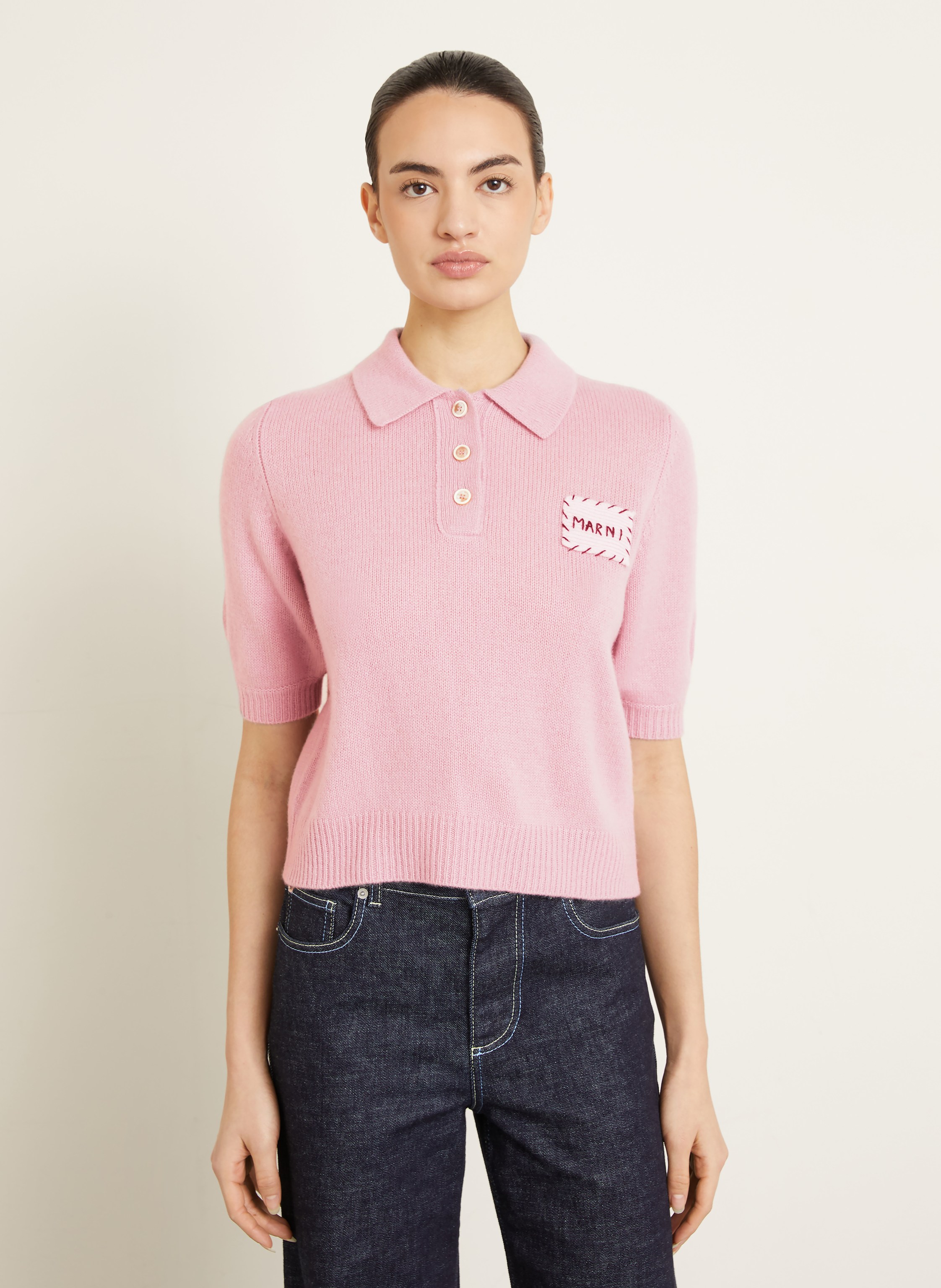 Thumbnail - Marni Strick-Poloshirt Aus Cashmere lila