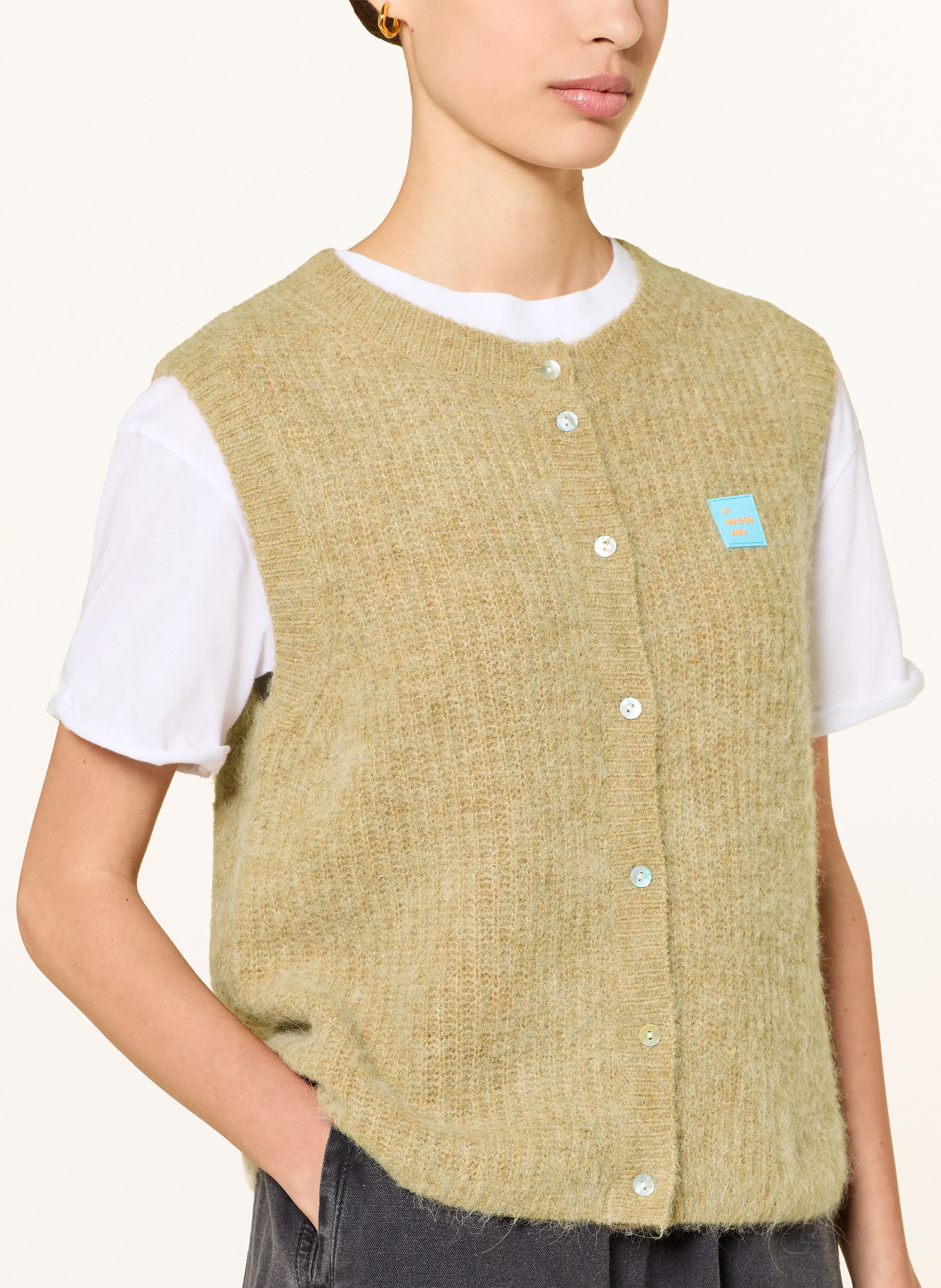 Thumbnail - American Vintage Strickweste East Mit Alpaka beige