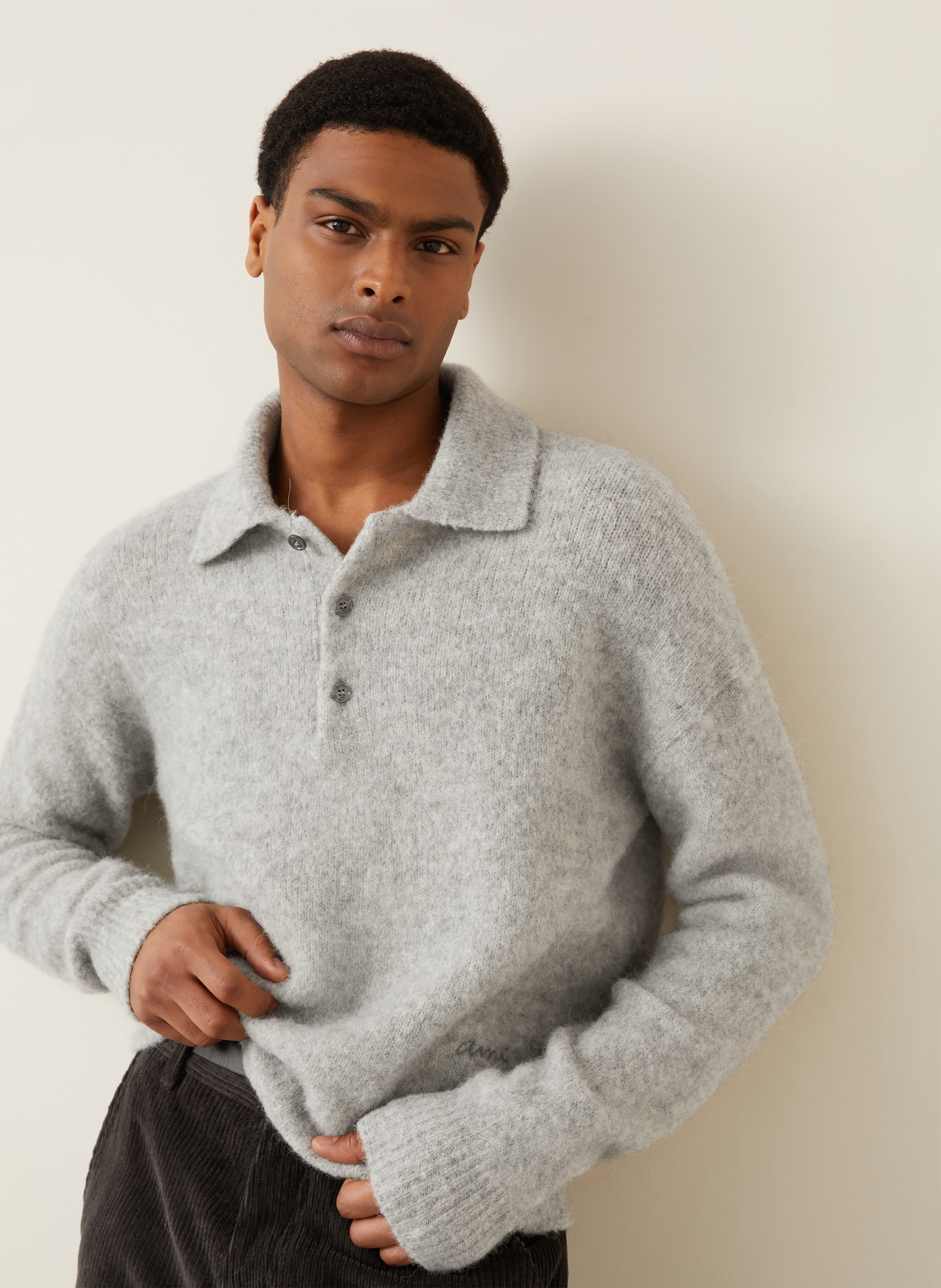 Thumbnail - Ami Paris Strick-Poloshirt Mit Alpaka grau