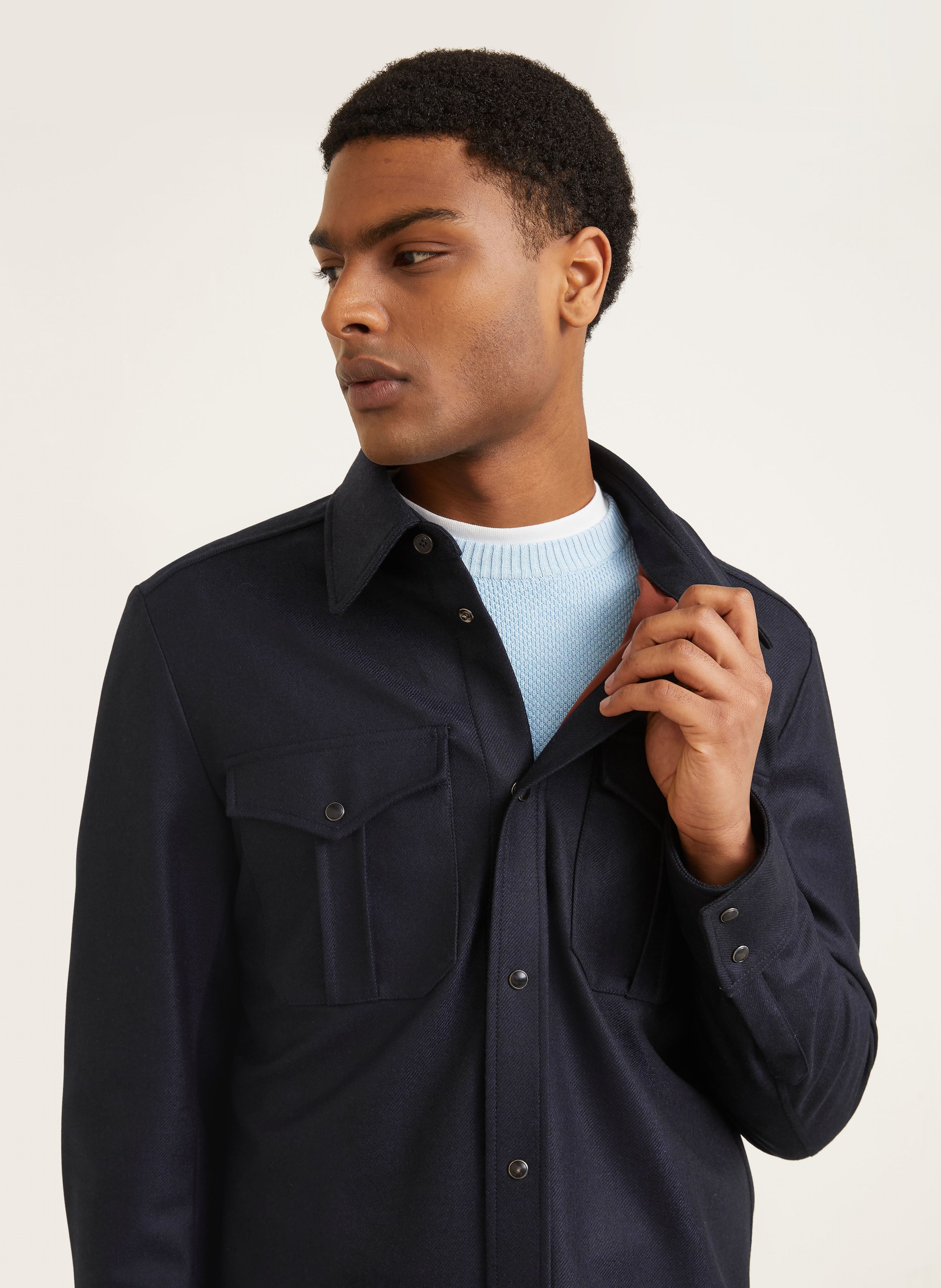 Thumbnail - Fioroni Overshirt Aus Merinowolle blau