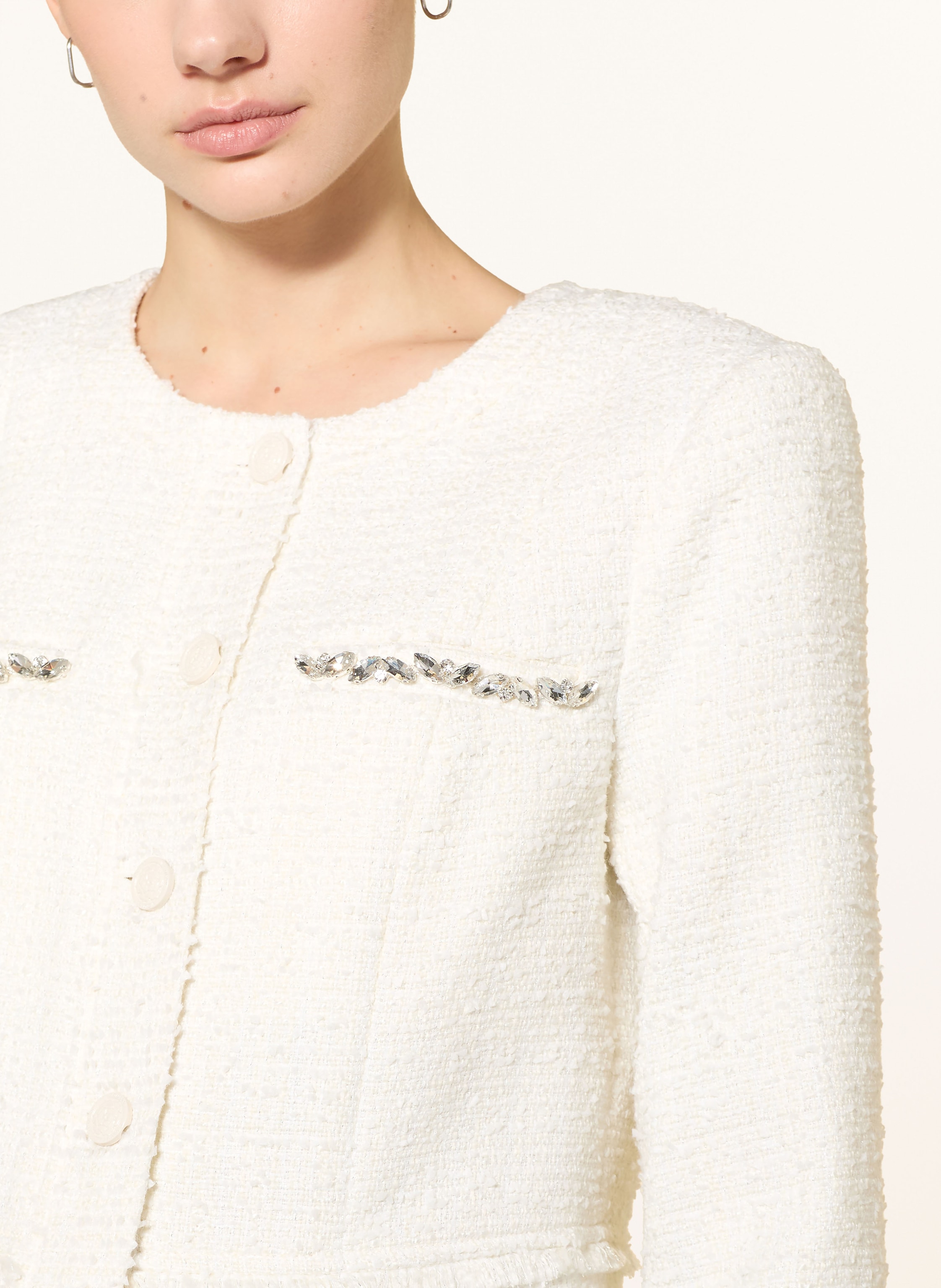 Thumbnail - Guess Tweed-Jacke Clothilde Mit Schmucksteinen Und Glitzergarn weiss