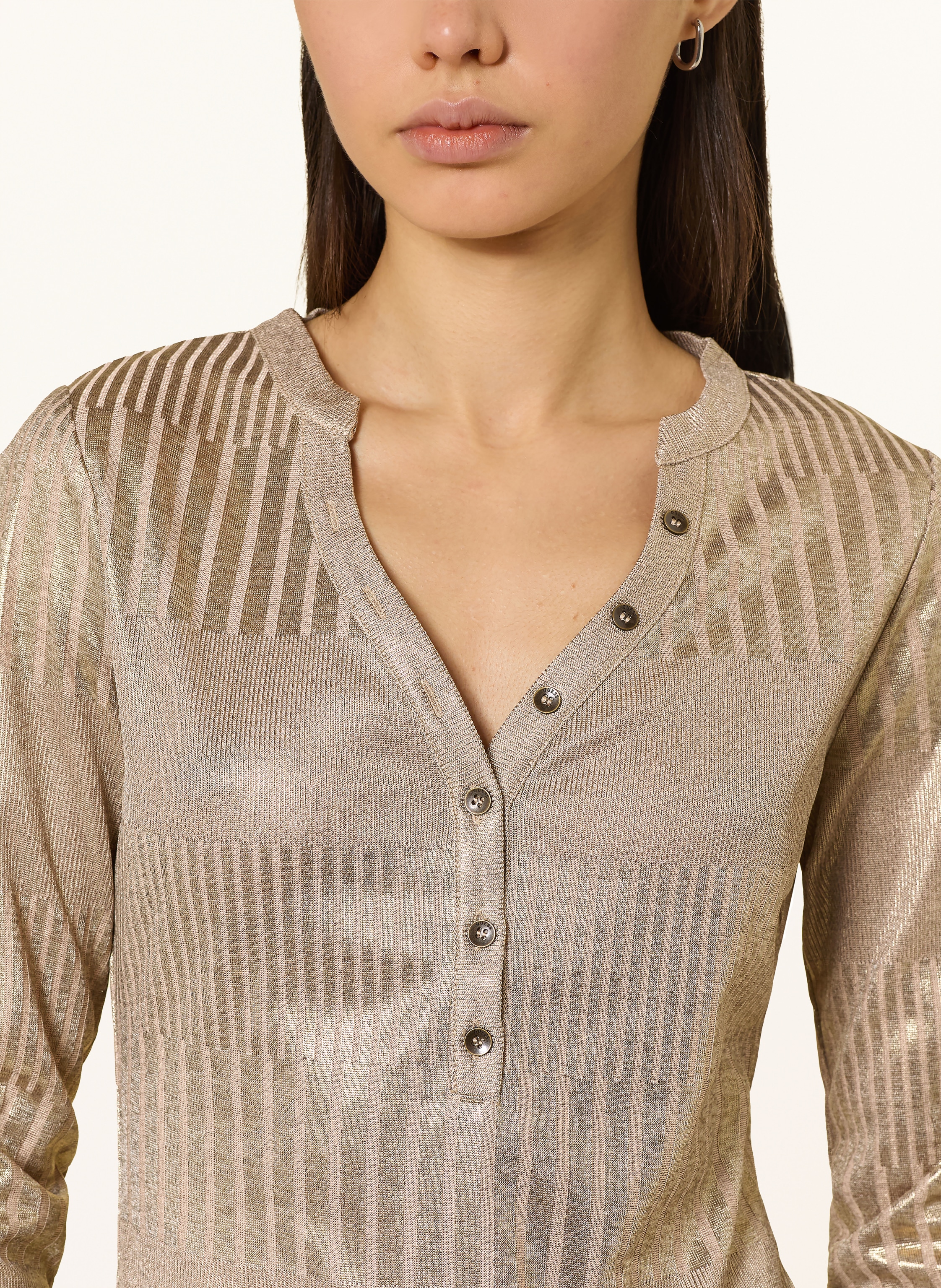Thumbnail - Guess Henleyshirt Marilena Mit Glitzergarn beige