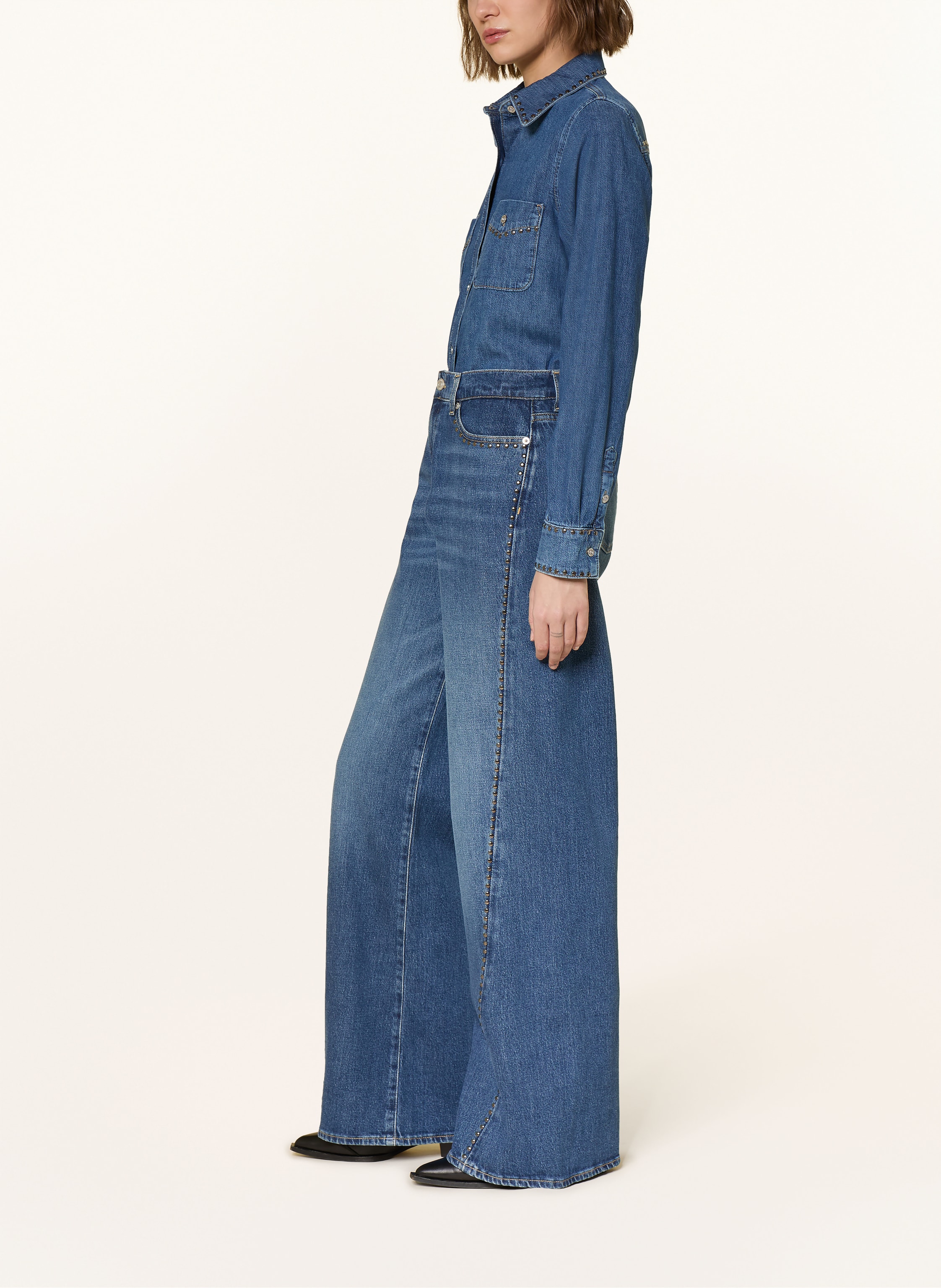 Thumbnail - 7 For All Mankind Wide Leg Jeans Twisted Lotta Mit Nieten blau