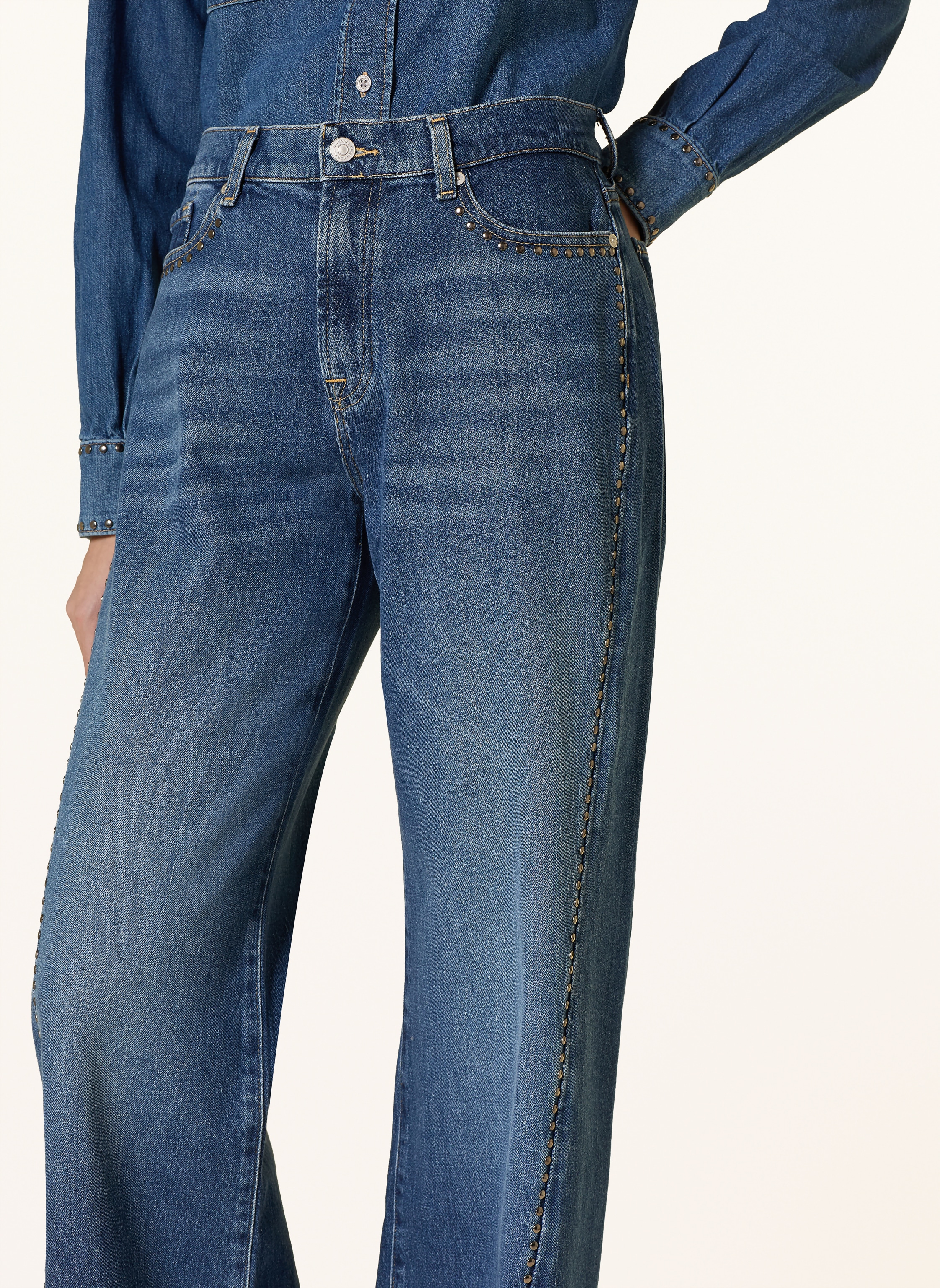 Thumbnail - 7 For All Mankind Wide Leg Jeans Twisted Lotta Mit Nieten blau