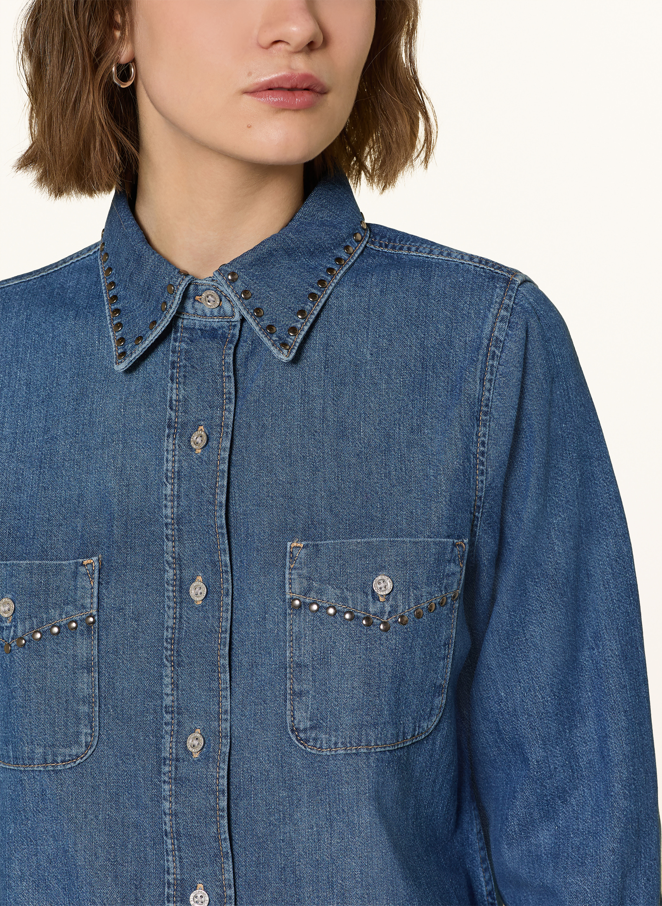 Thumbnail - 7 For All Mankind Jeansbluse Western Mit Nieten blau