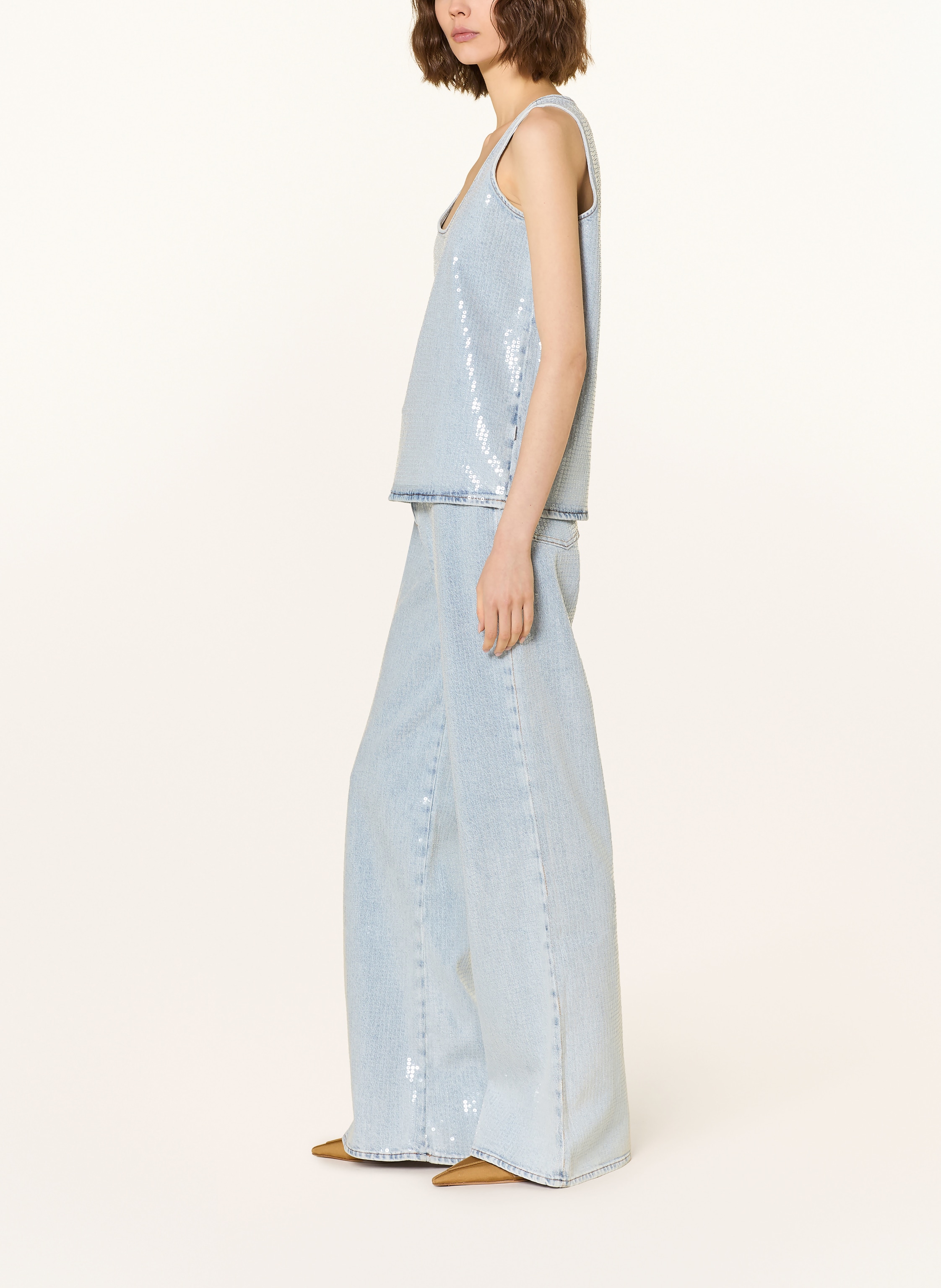 Thumbnail - 7 For All Mankind Wide Leg Jeans Lotta Mit Pailletten blau