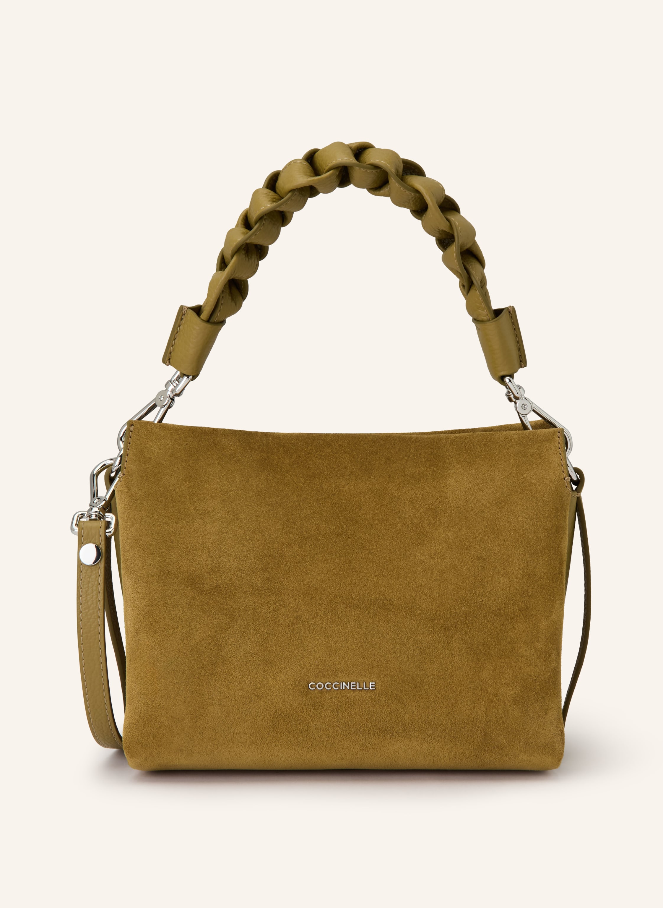 Coccinelle Ein Innenfach mit Reißverschluss. Abnehmbarer Schulterriemen. Ein Tragegriff. Längenverstellbarer Schulterriemen. Verstärkter Taschenboden. Magnetverschluss. Reißverschluss. Innen ein Hauptfach. Label in beige