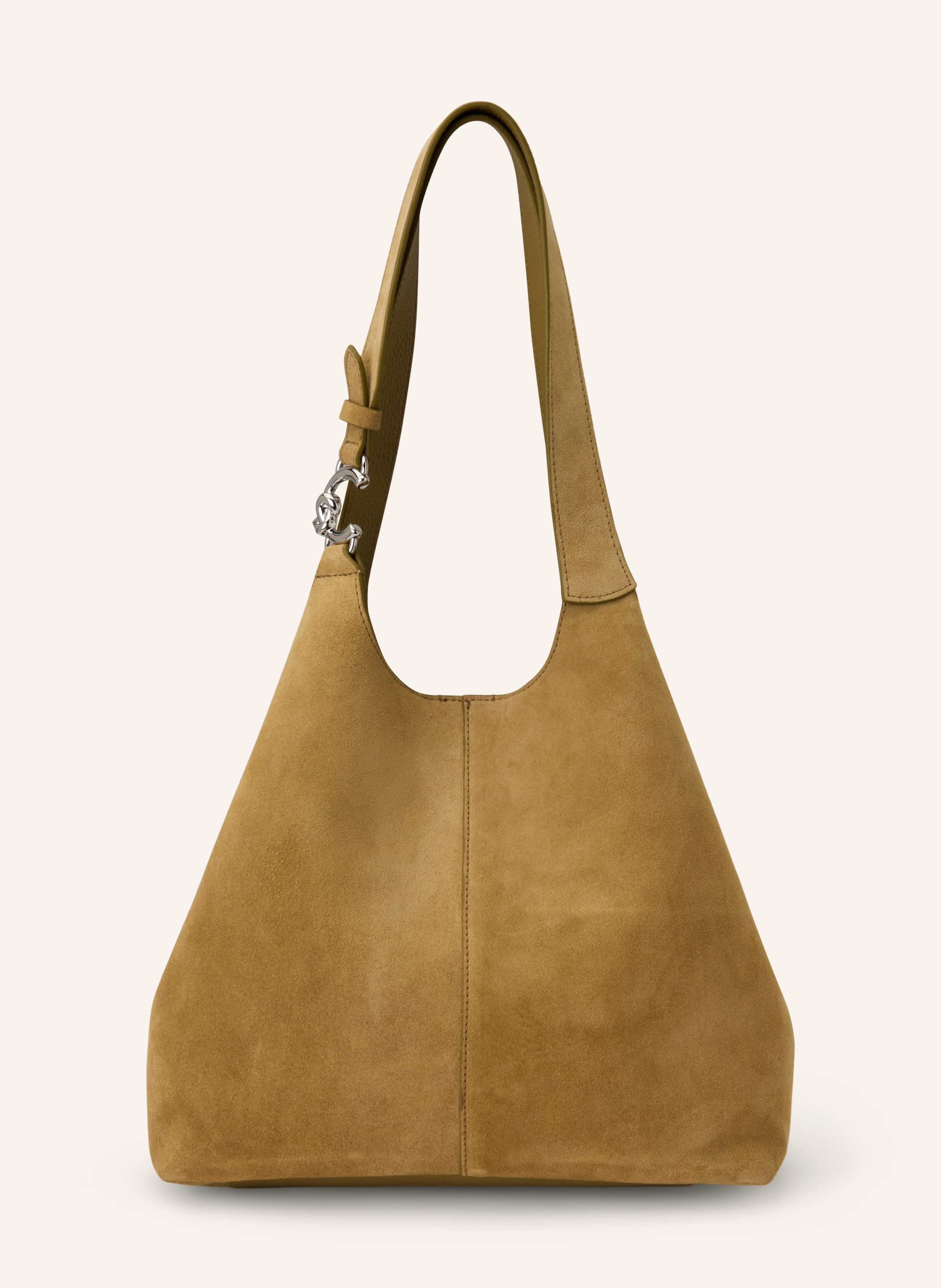 Coccinelle Herausnehmbare Pouch. Zwei Tragegriffe. Verstärkter Taschenboden. Druckknopf. Innen ein Hauptfach. Label-Wording. Genarbtes Leder. Aus Veloursleder. Unifarben in beige