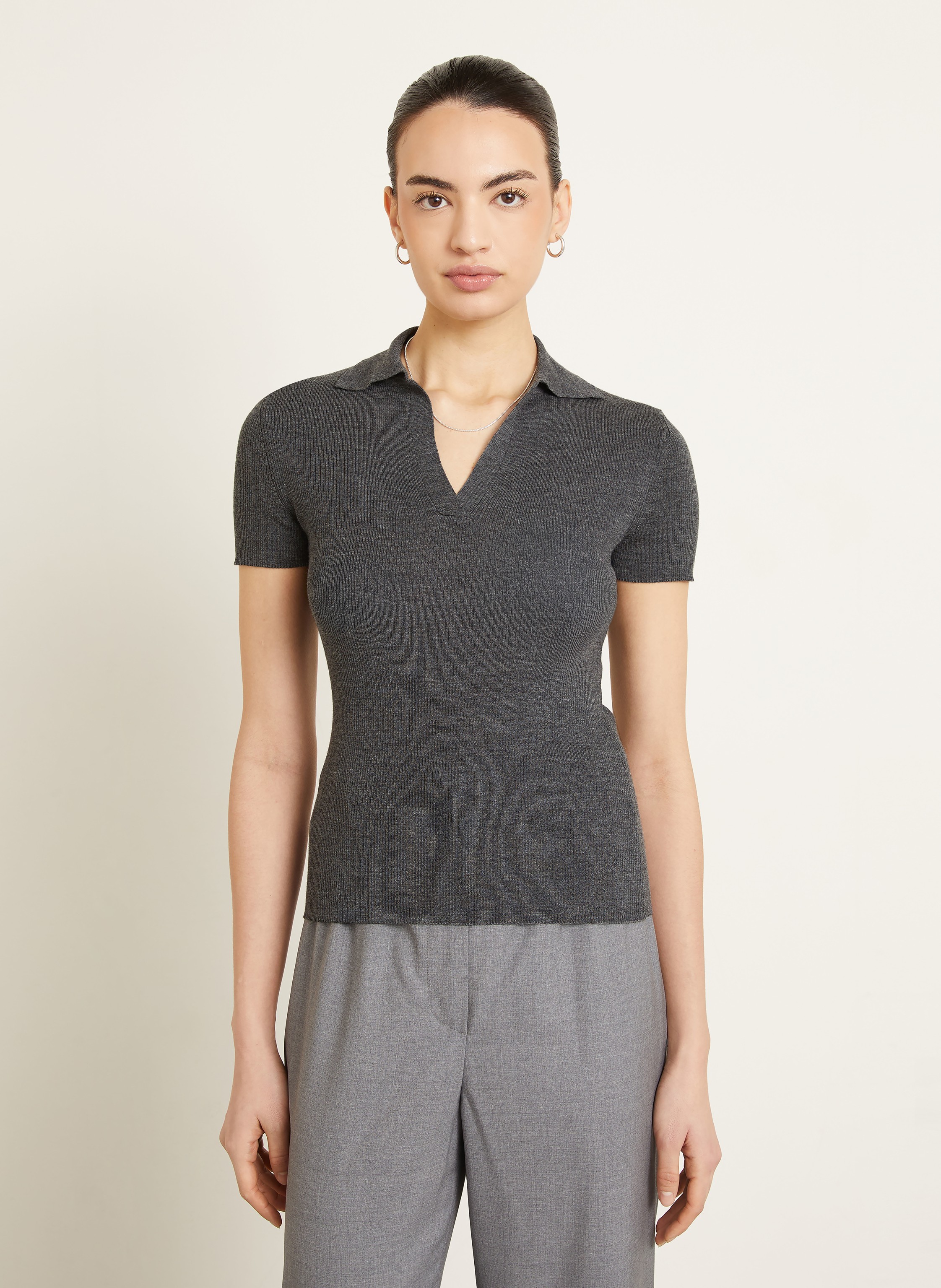 Thumbnail - Max Mara Strick-Poloshirt Albero grau