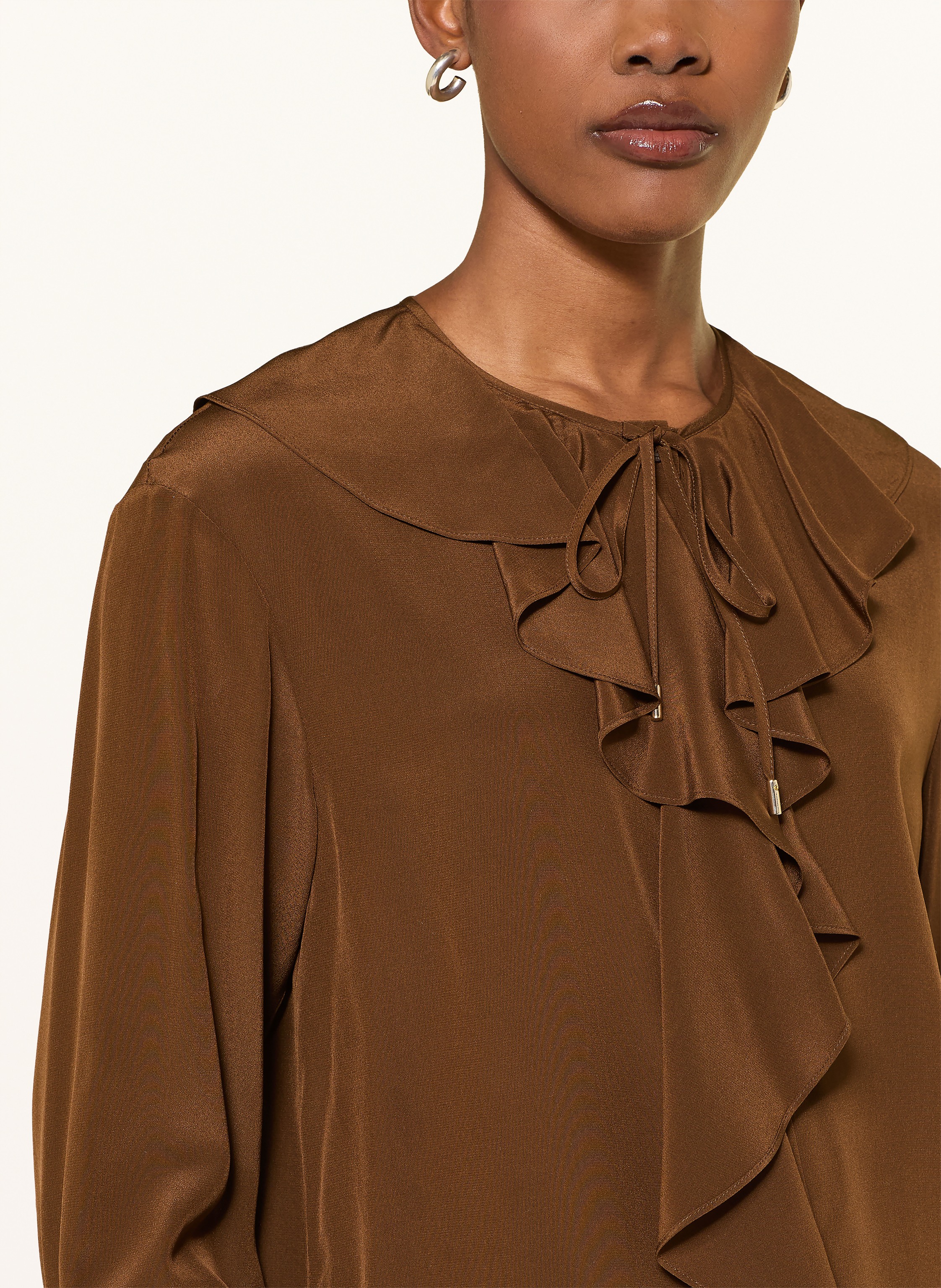 Thumbnail - Max Mara Studio Seidenbluse Epica Mit Volants braun