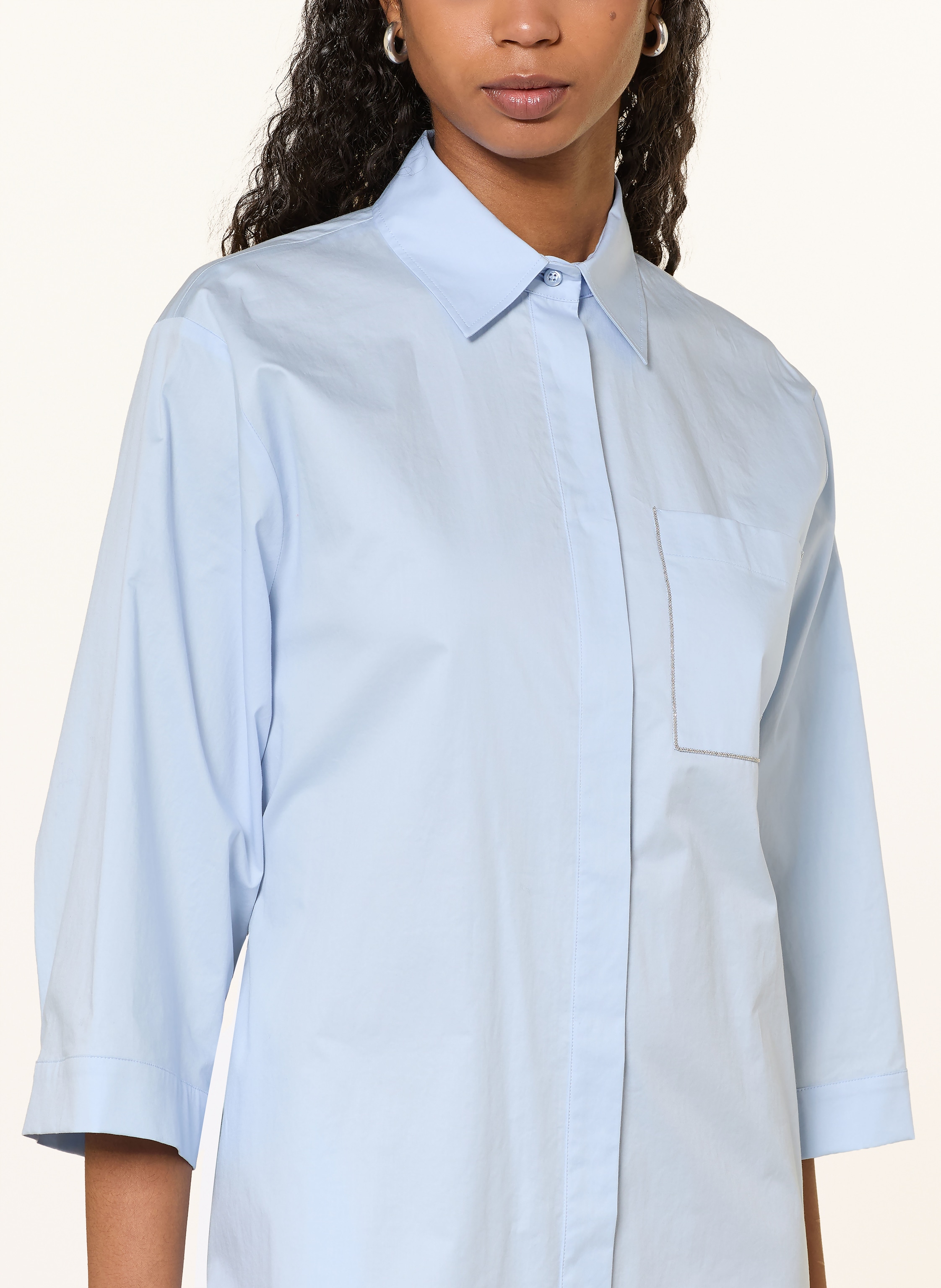 Thumbnail - Peserico Hemdblusenkleid Mit Schmucksteinen Und 3/4-Arm blau