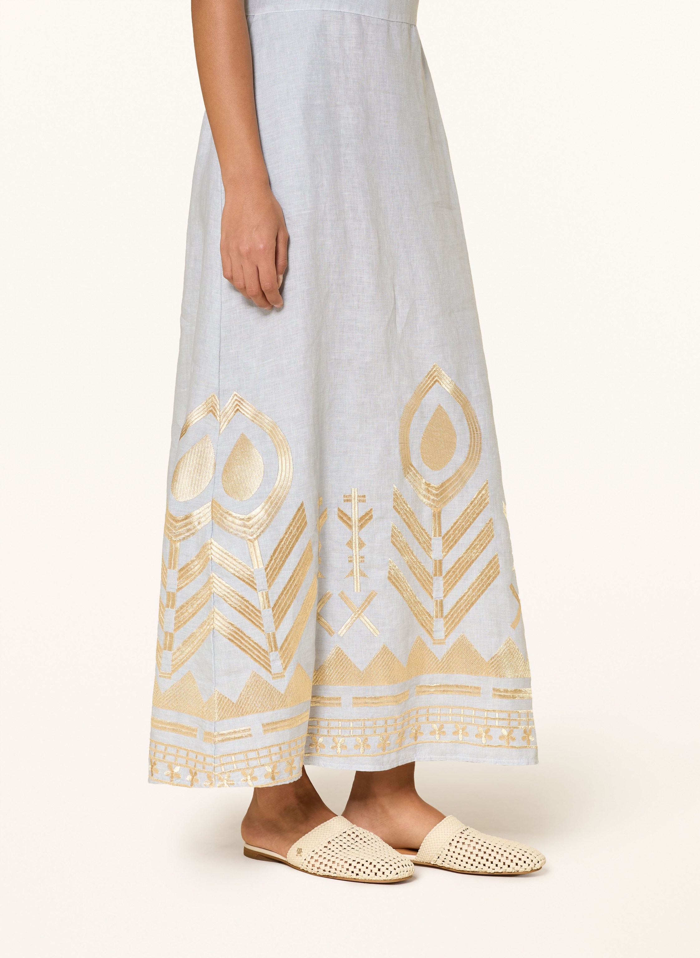 Thumbnail - Greek Archaic Kori Strandkleid Feather Aus Leinen Mit Glitzergarn grau