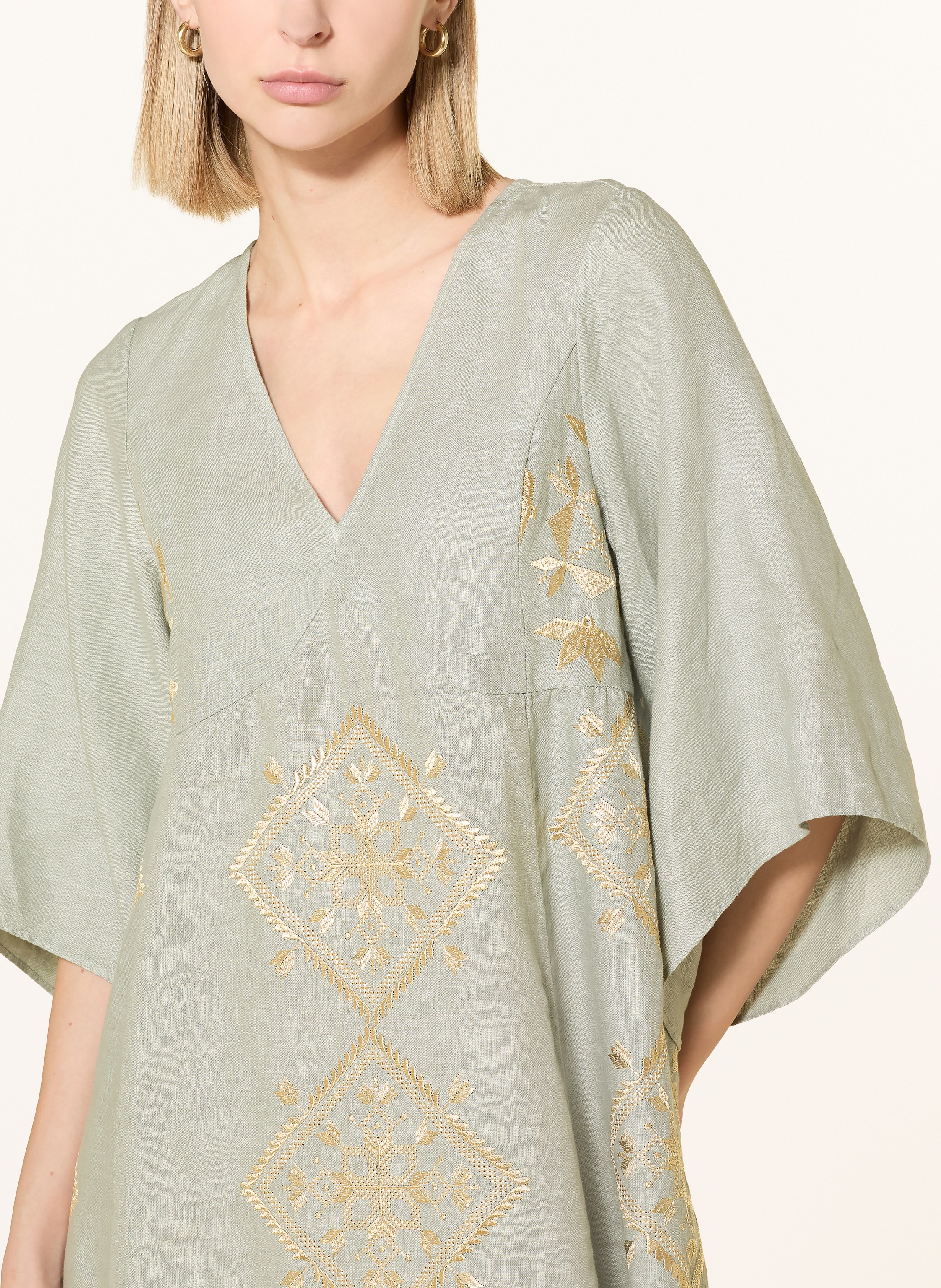 Thumbnail - Greek Archaic Kori Strandkleid Lefkada Mit Glitzergarn Und 3/4-Arm grau