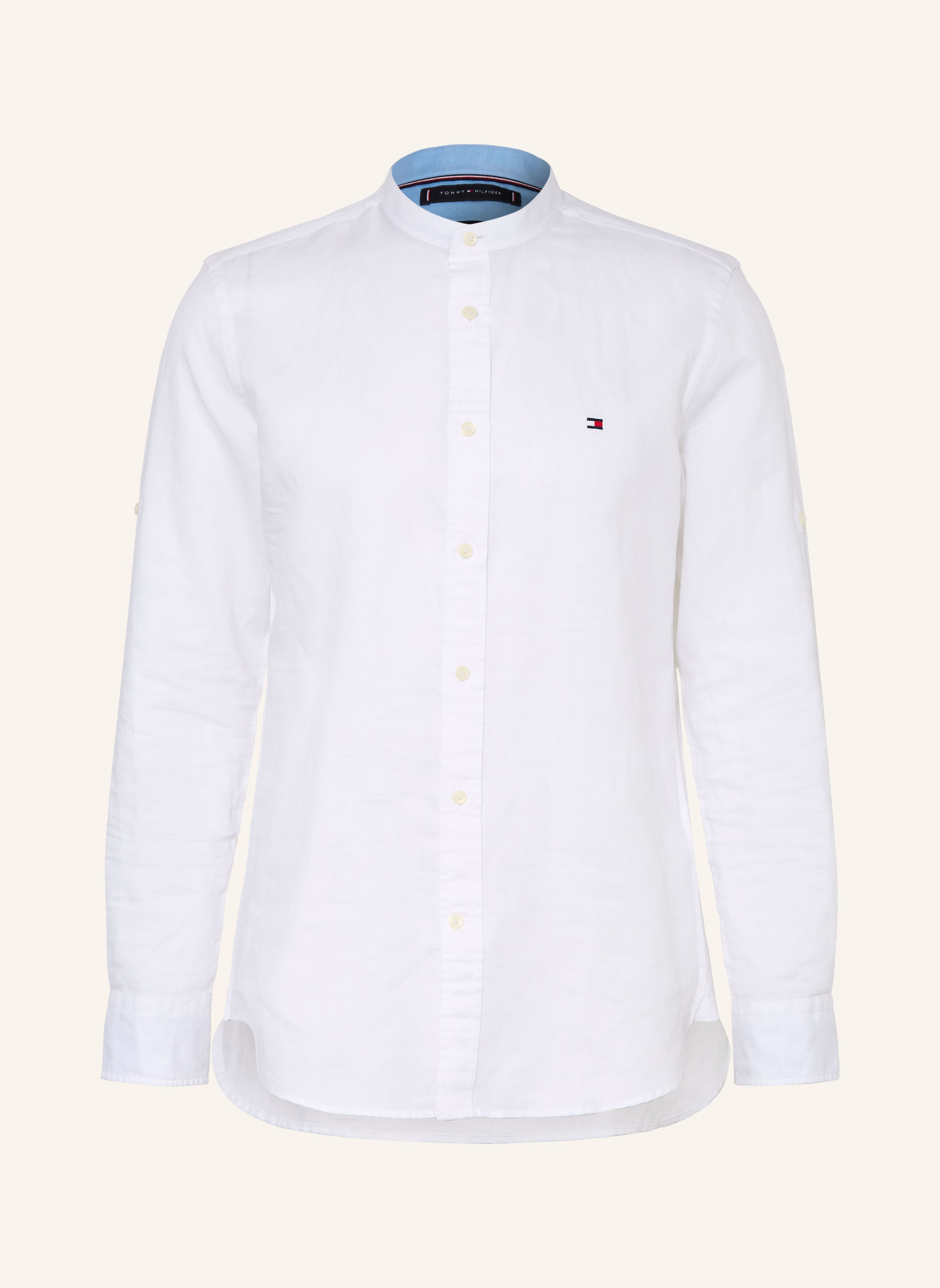 TOMMY HILFIGER Slim fit shirt with stand-up collar and linen in white