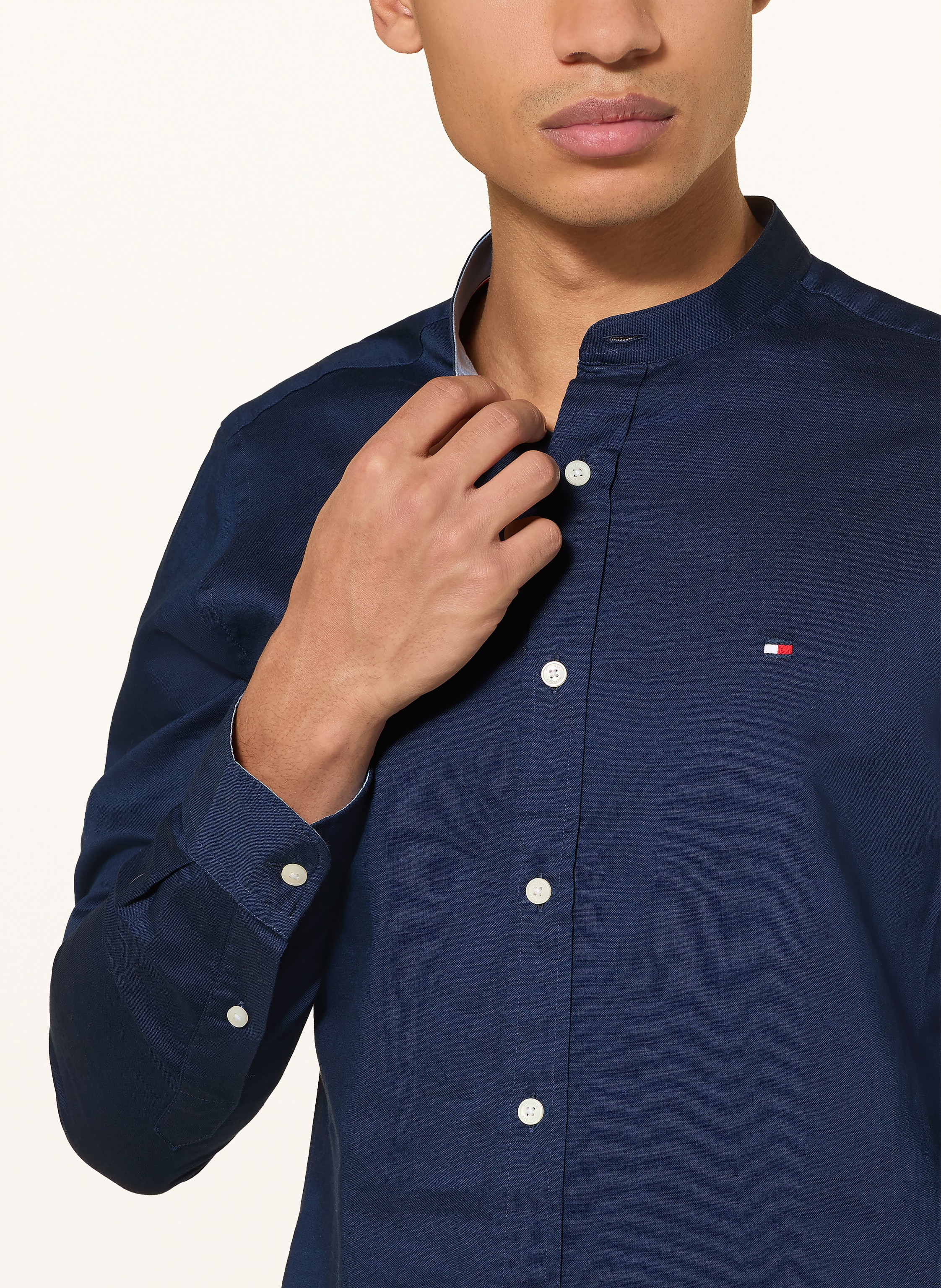 Thumbnail - Tommy Hilfiger Hemd Slim Fit Mit Stehkragen Und Leinen blau