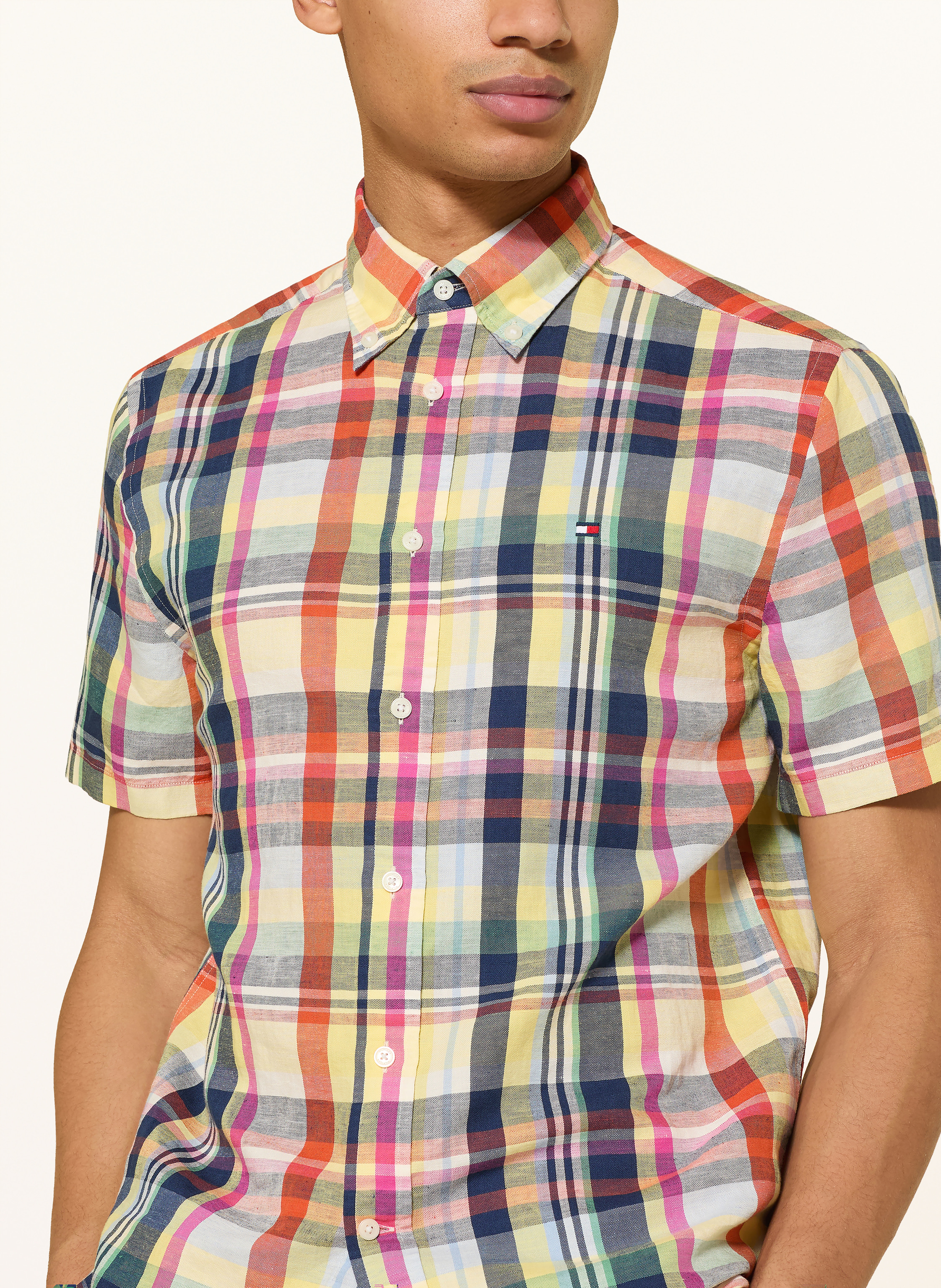 Thumbnail - Tommy Hilfiger Kurzarm-Hemd Regular Fit Mit Leinen orange