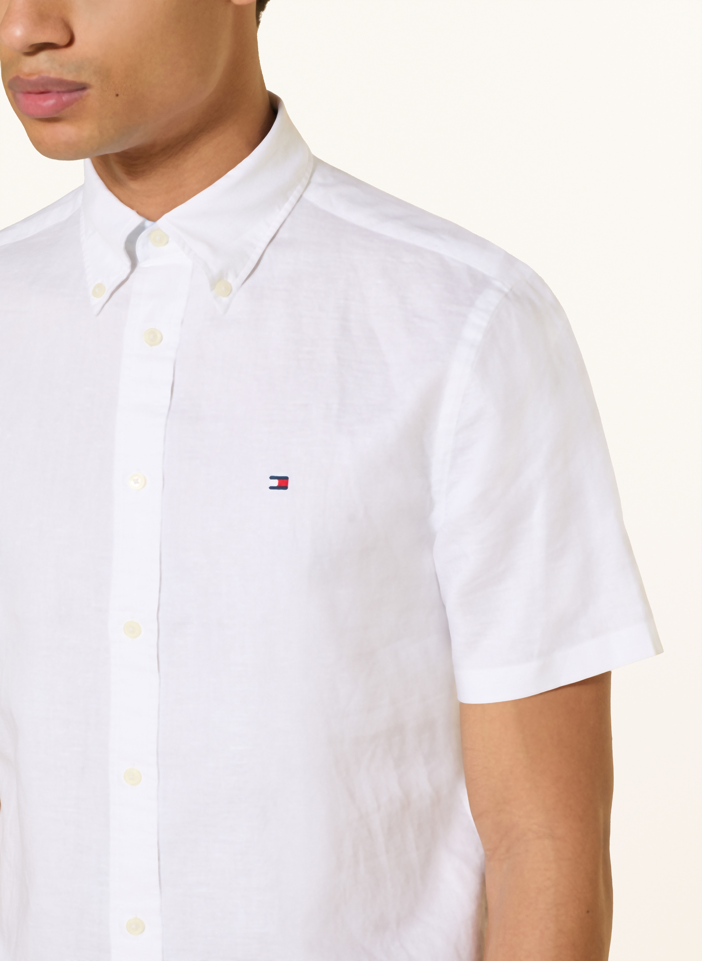 Thumbnail - Tommy Hilfiger Kurzarm-Hemd Regular Fit Mit Leinen weiss