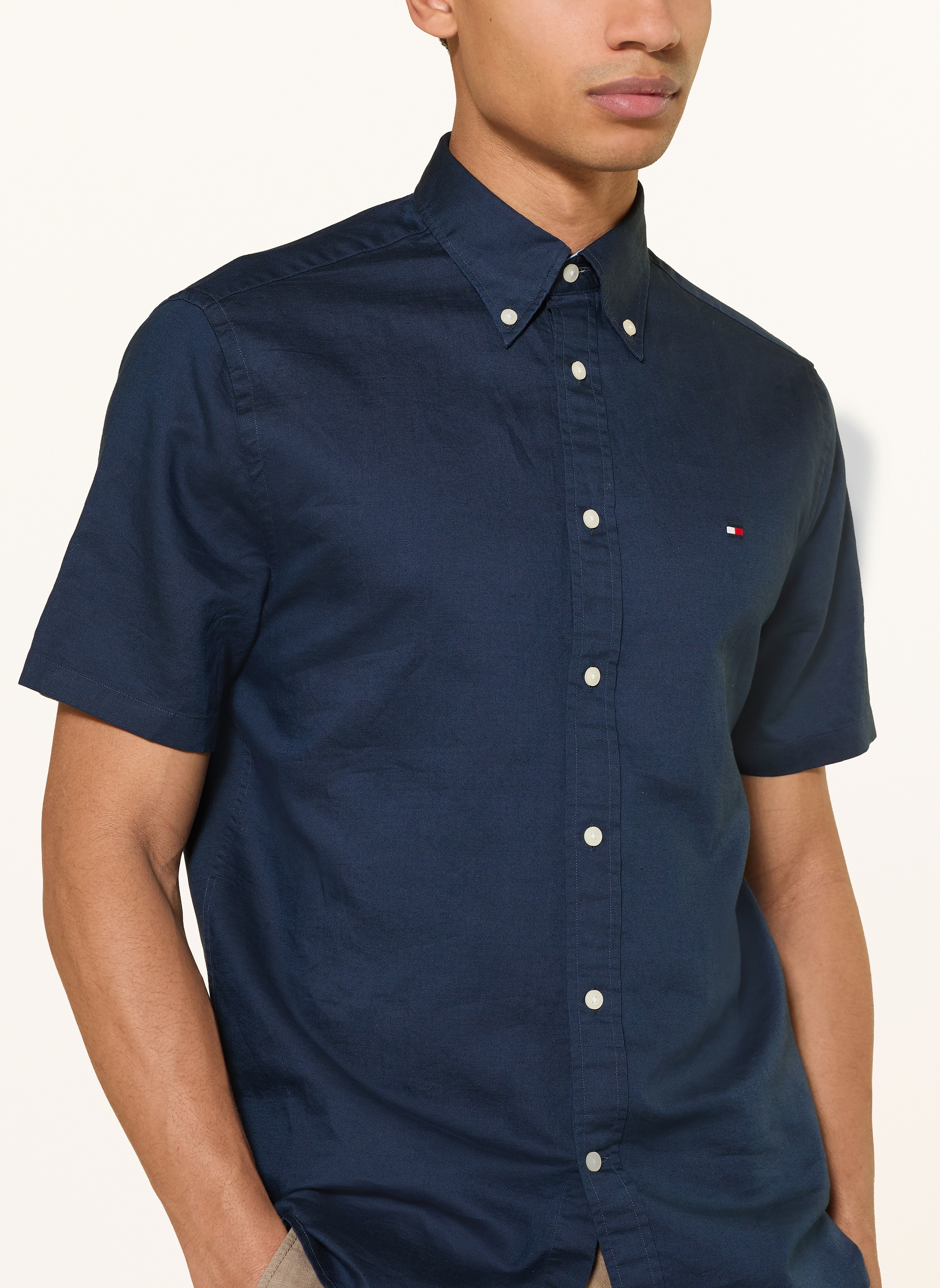 Thumbnail - Tommy Hilfiger Kurzarm-Hemd Regular Fit Mit Leinen blau