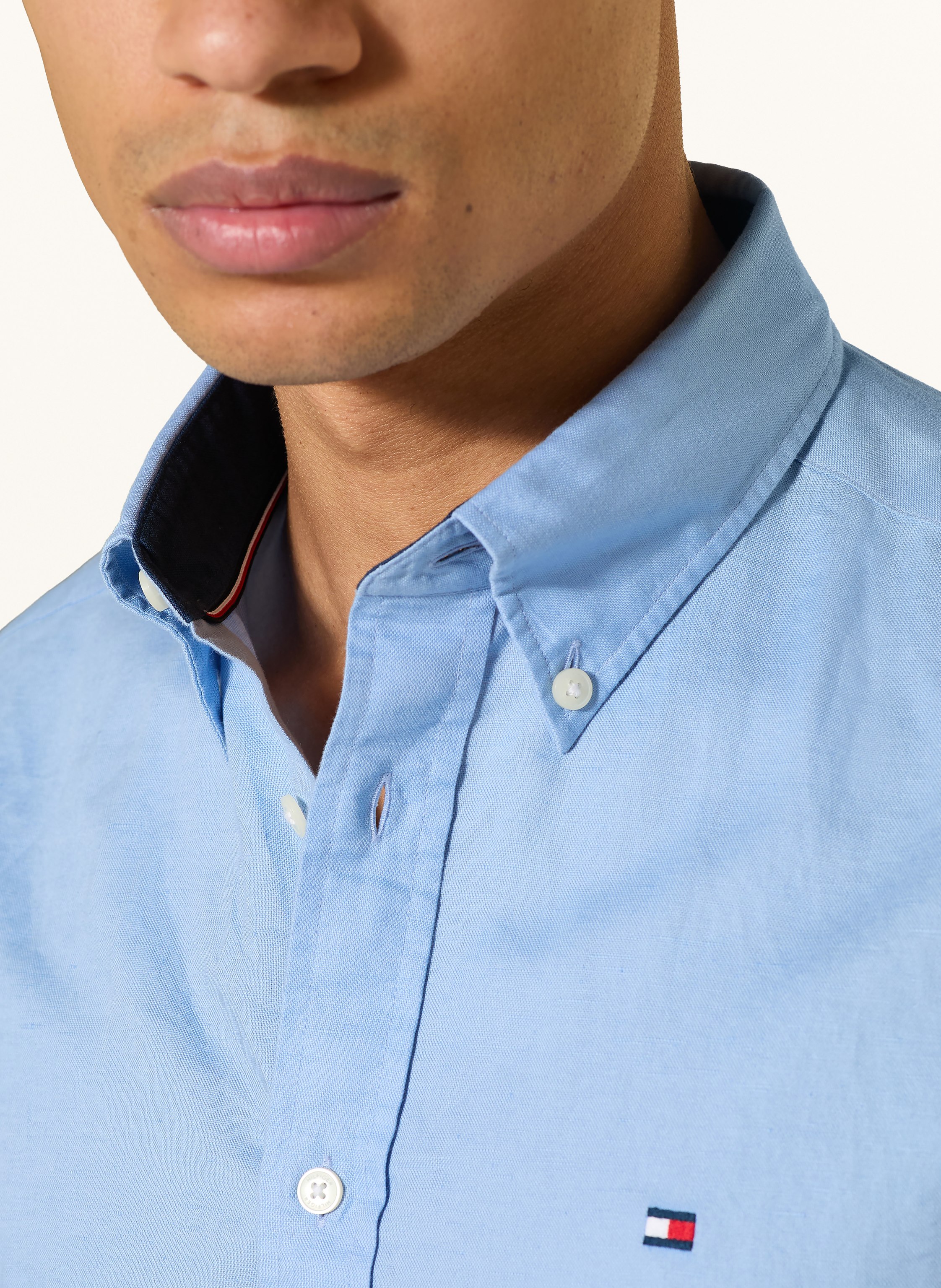 Thumbnail - Tommy Hilfiger Kurzarm-Hemd Regular Fit Mit Leinen blau