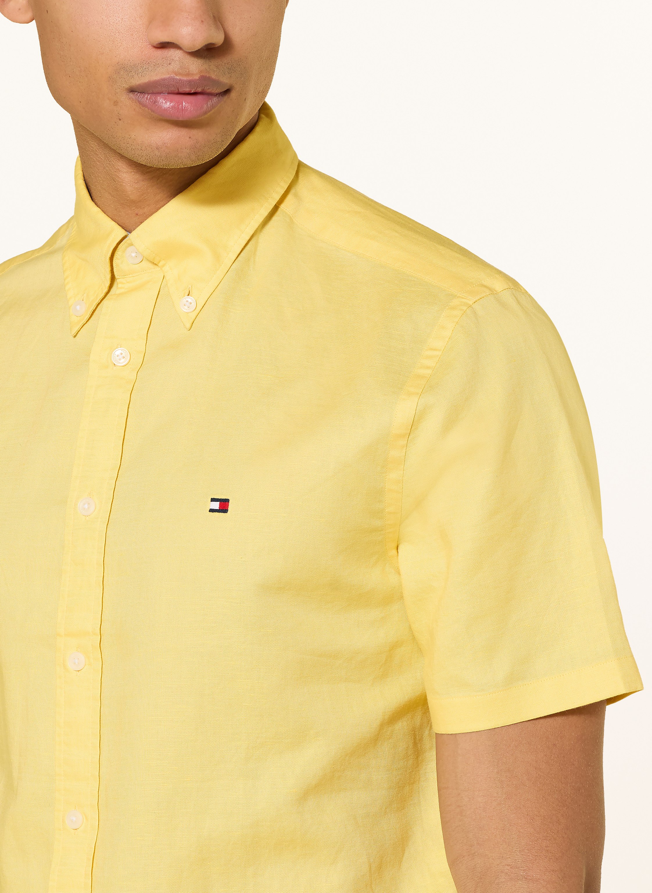 Thumbnail - Tommy Hilfiger Kurzarm-Hemd Regular Fit Mit Leinen gelb