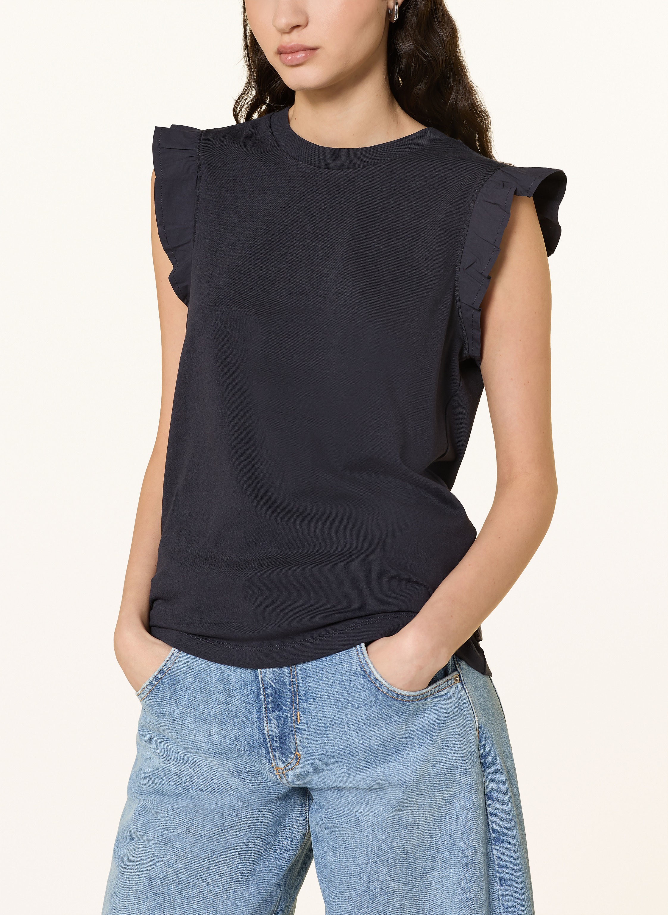 Thumbnail - Marc O'polo Denim Top Mit Rüschen blau