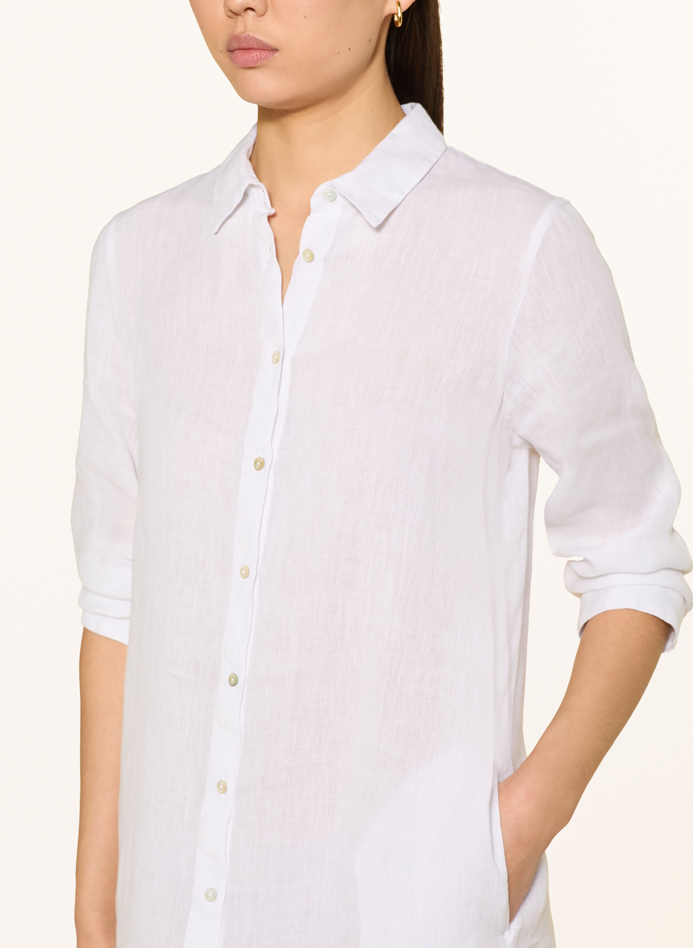 Thumbnail - 120%Lino Hemdblusenkleid Aus Leinen weiss