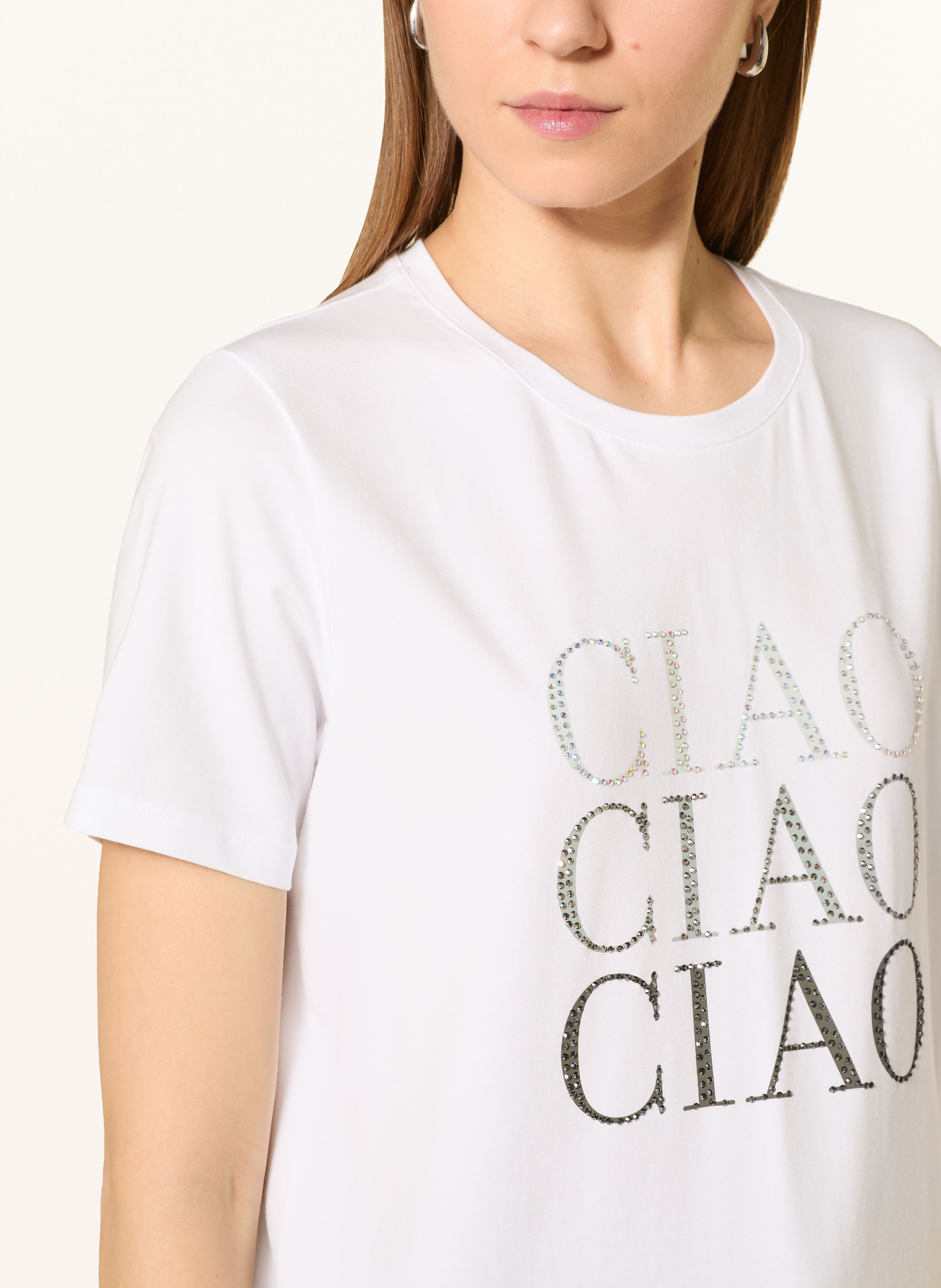 Thumbnail - Comma T-Shirt Mit Schmucksteinen weiss