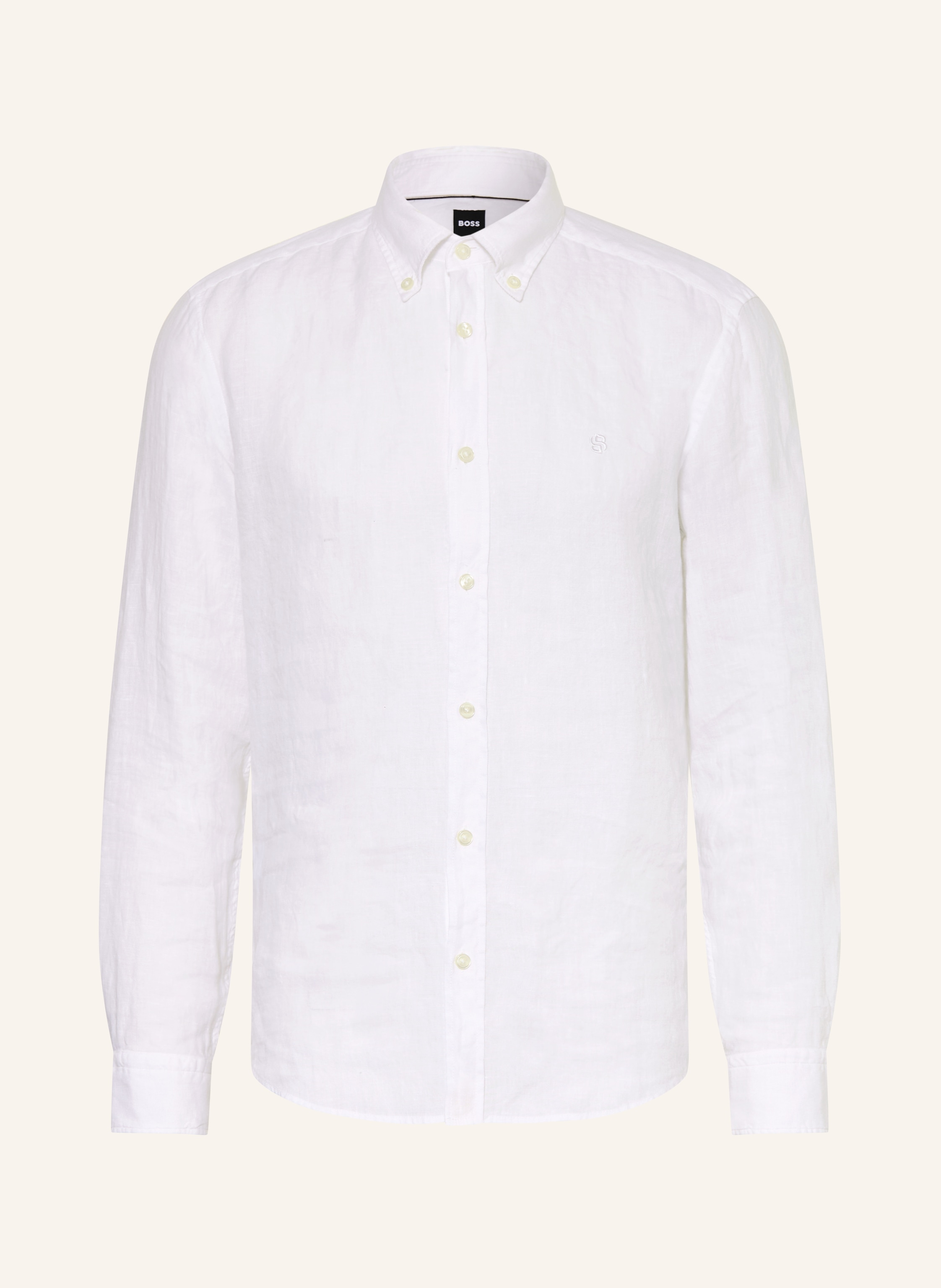 Boss Leinenhemd Liam Regular Fit weiss