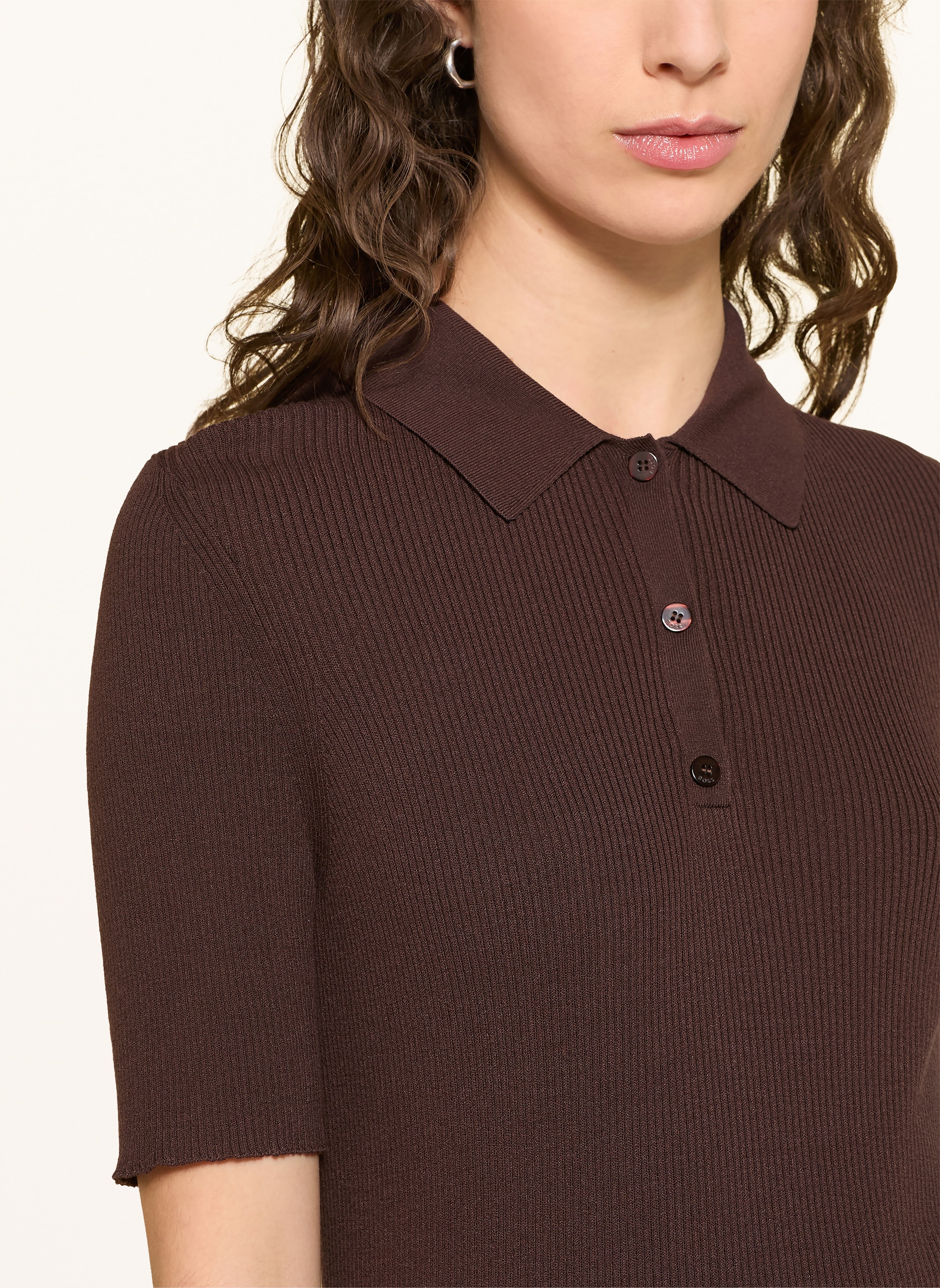 Thumbnail - Boss Strick-Poloshirt Feskus braun