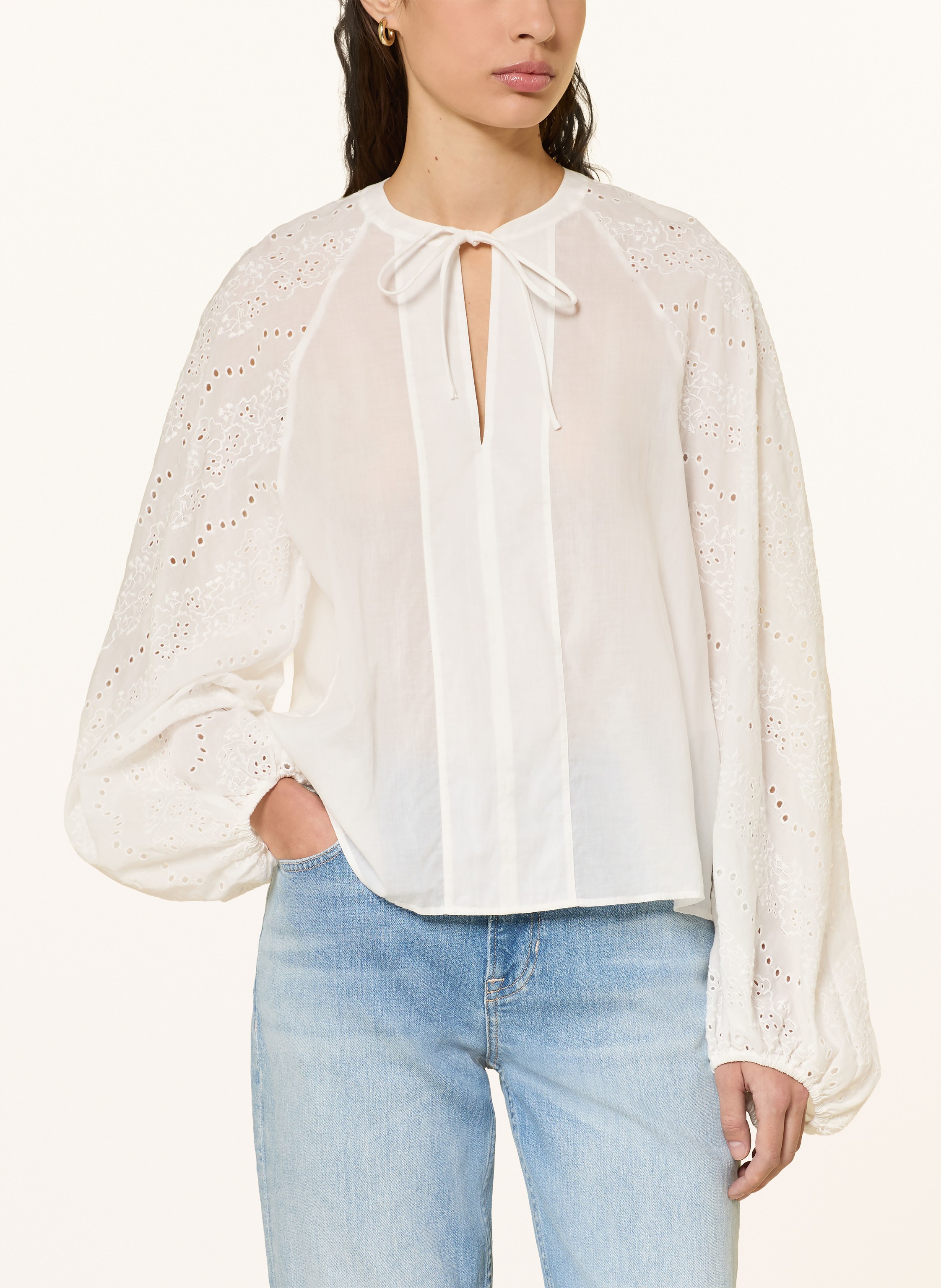 Thumbnail - Boss Blusenshirt Belvast Mit Lochspitze weiss