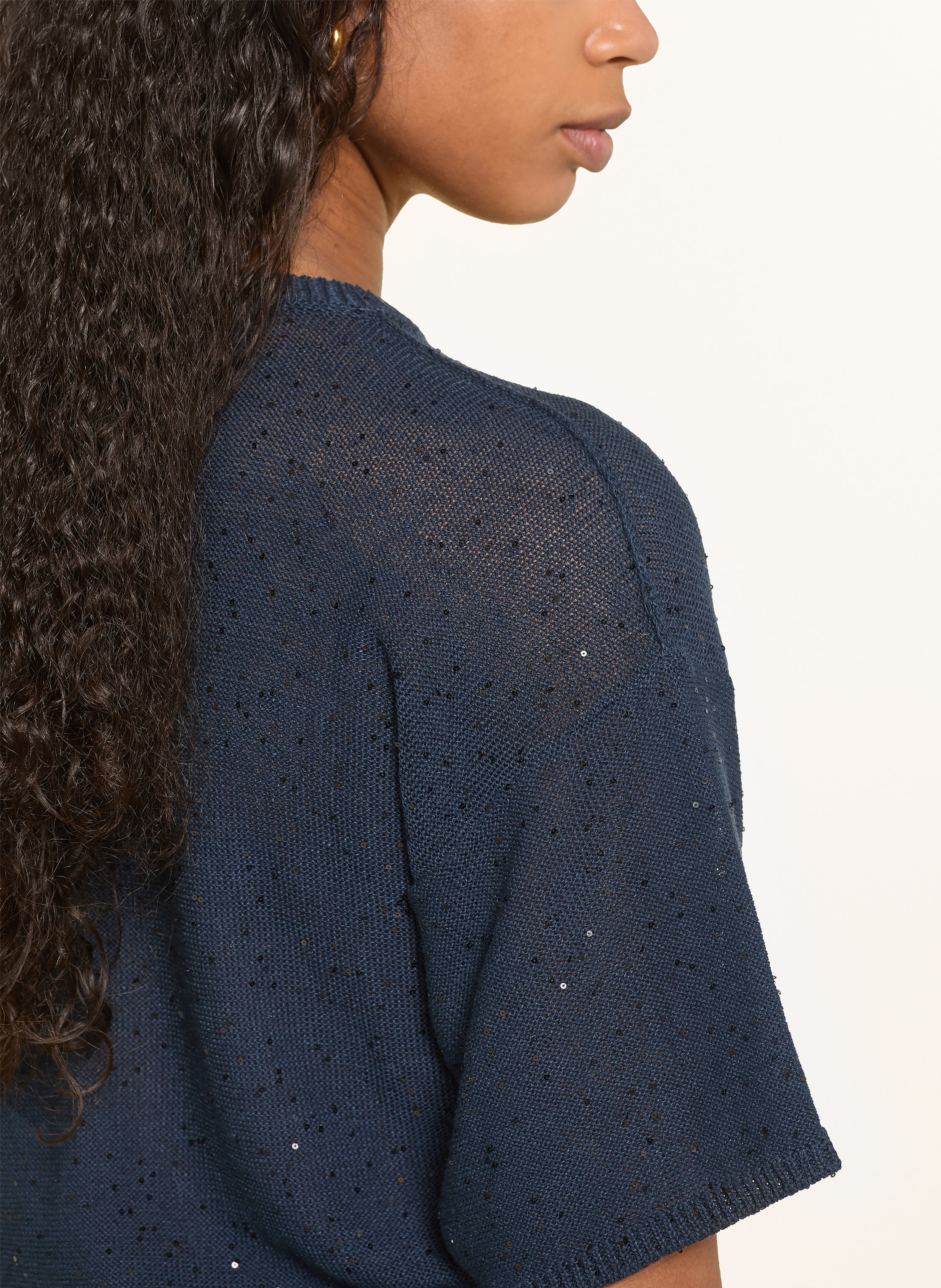 Thumbnail - Antonelli Firenze Strickshirt Zagara Mit Leinen Und Pailletten blau