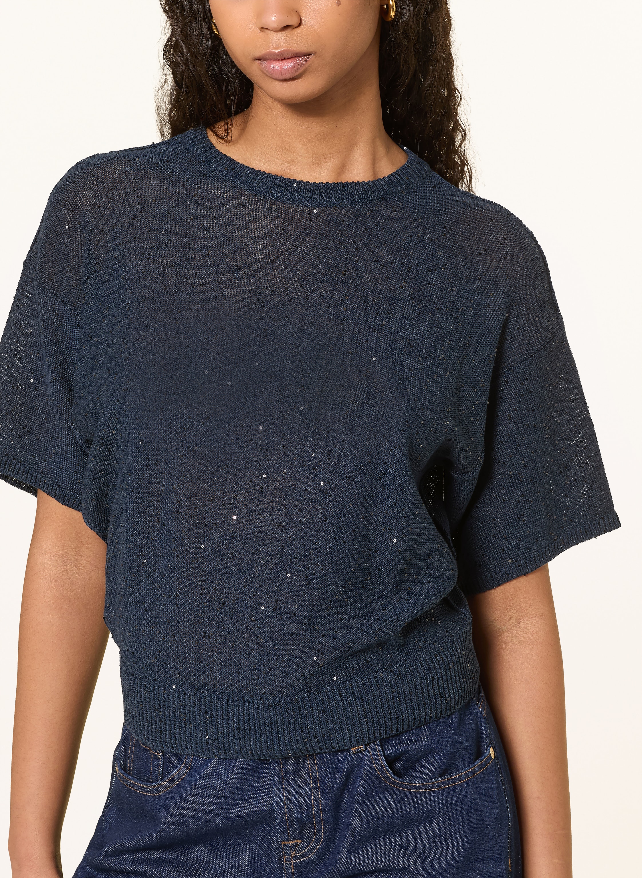 Thumbnail - Antonelli Firenze Strickshirt Zagara Mit Leinen Und Pailletten blau