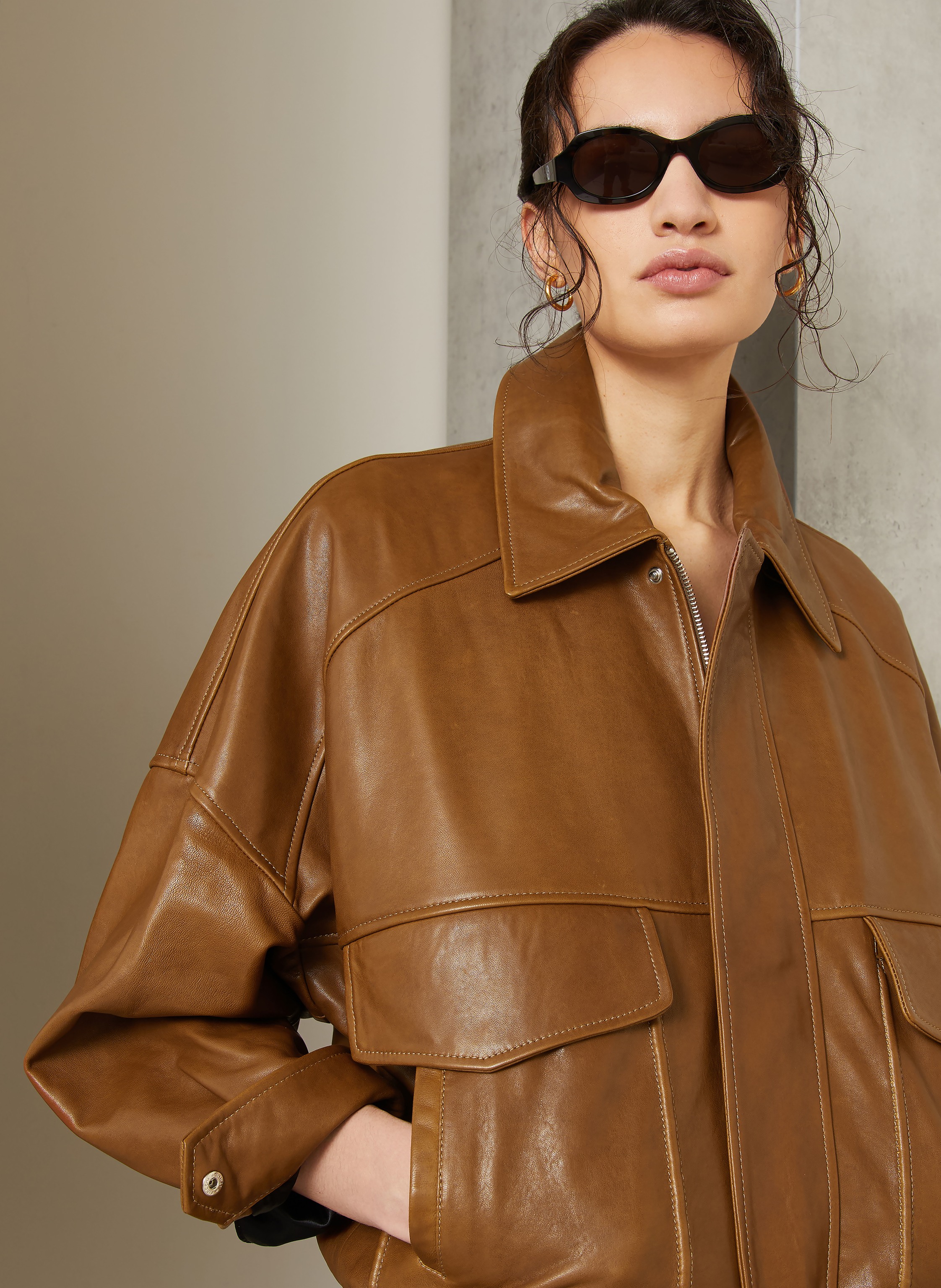 Thumbnail - Nour Hammour Lederjacke Runa braun