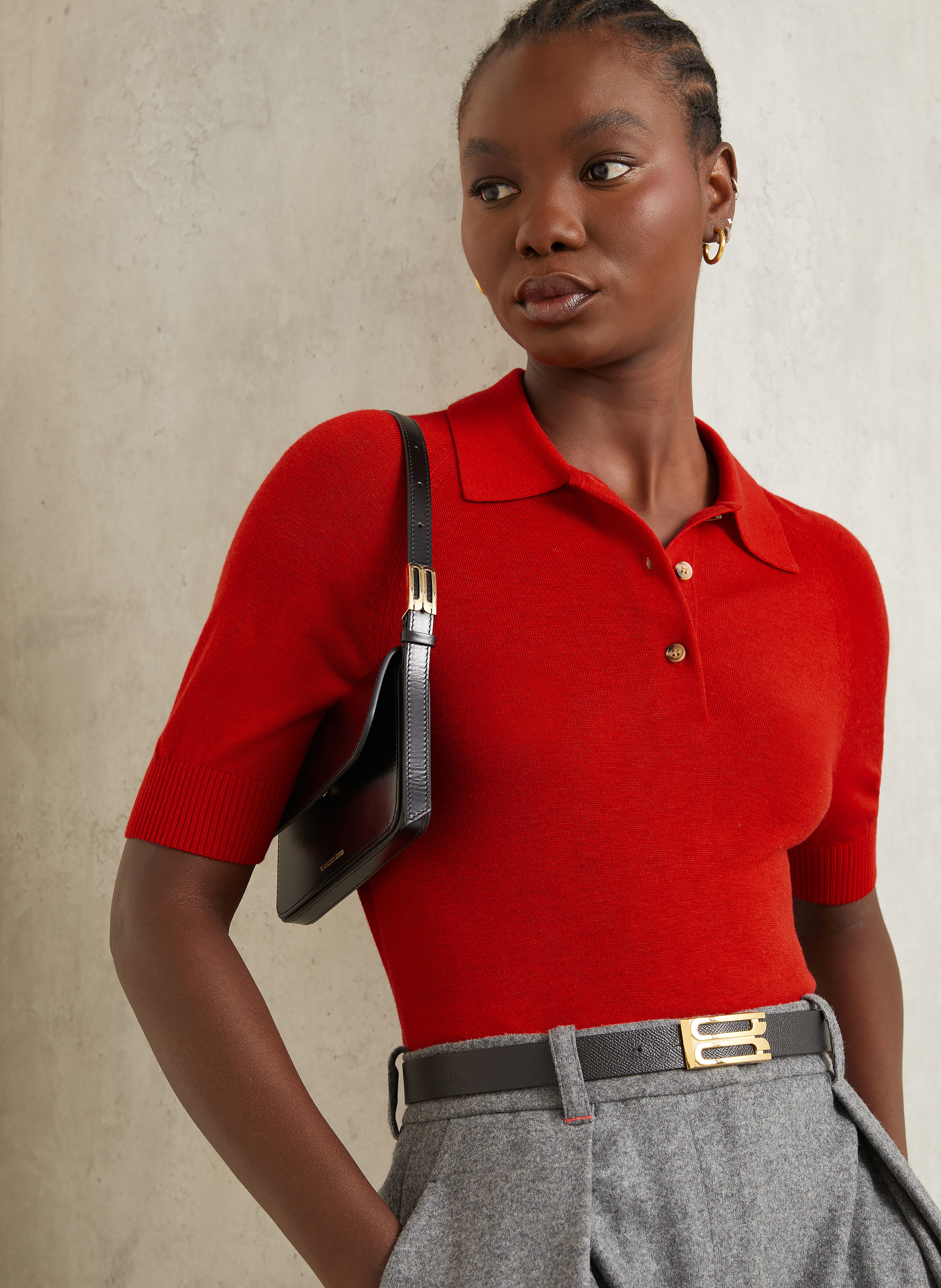 Thumbnail - Victoria Beckham Strick-Poloshirt rot