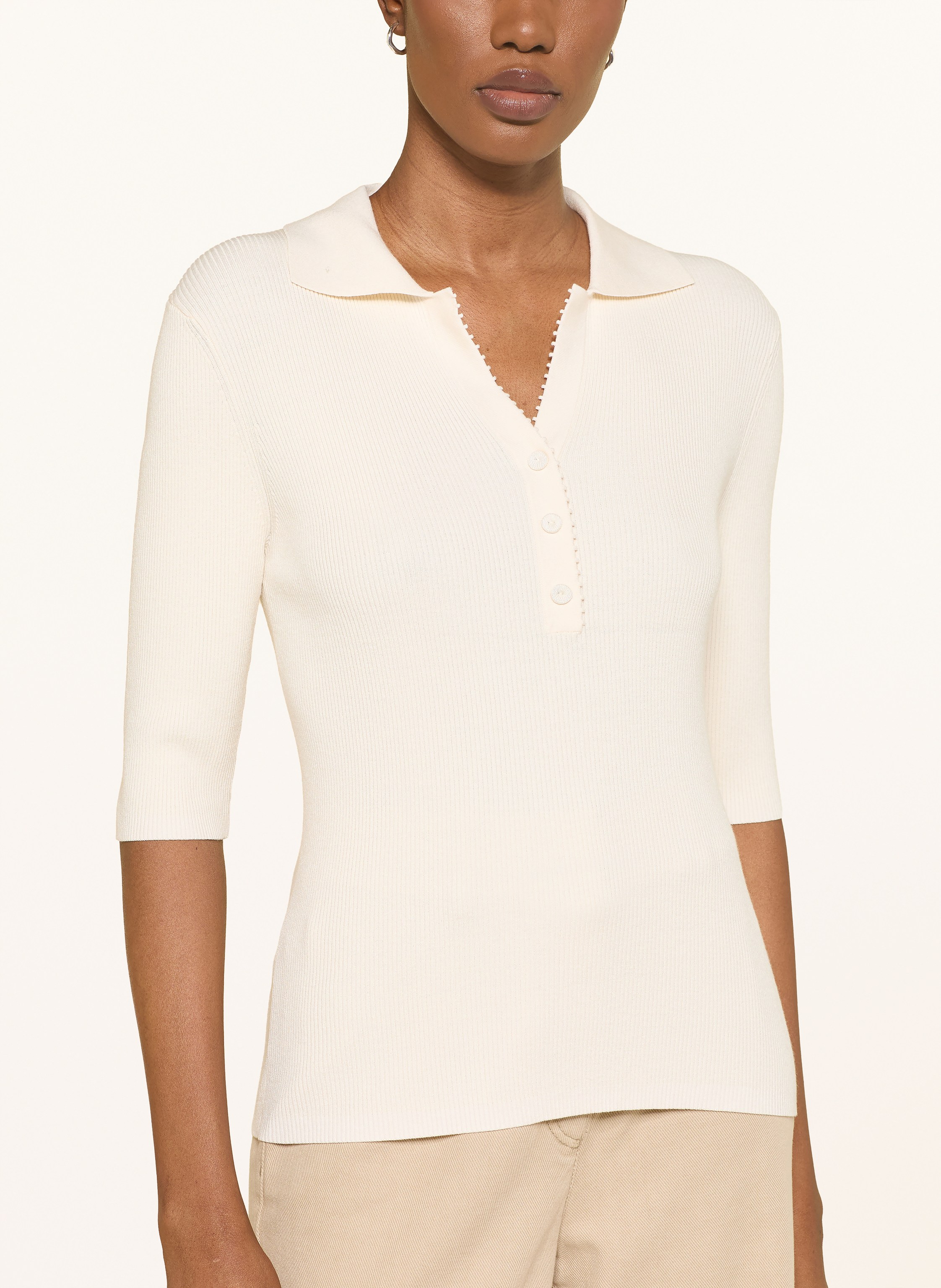 Thumbnail - Luisa Cerano Strick-Poloshirt Mit 3/4-Arm weiss