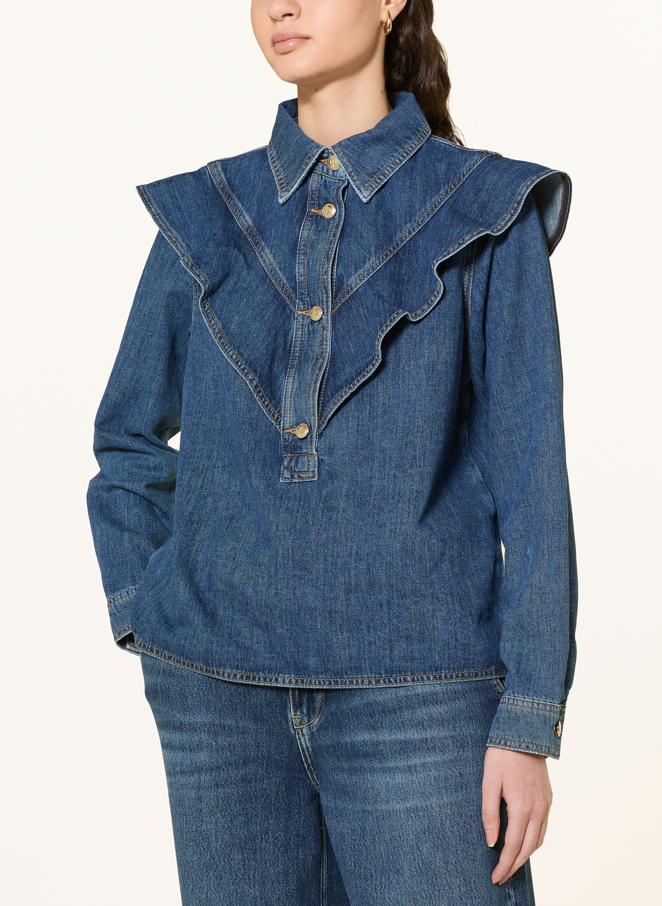 Thumbnail - Mos Mosh Blusenshirt Mmirina Mit Volants blau