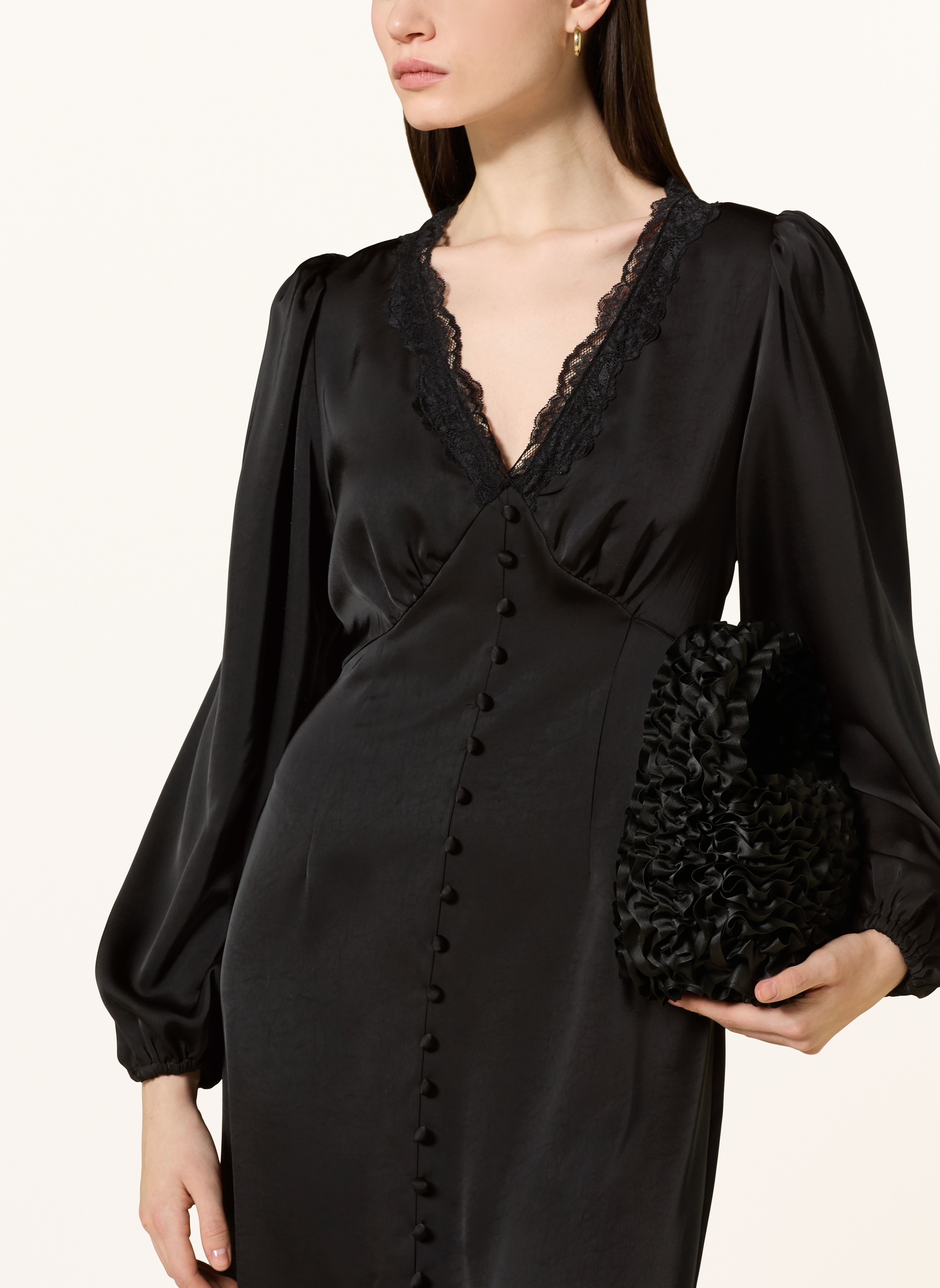 Thumbnail - Neo Noir Satinkleid Anio Mit Spitze schwarz