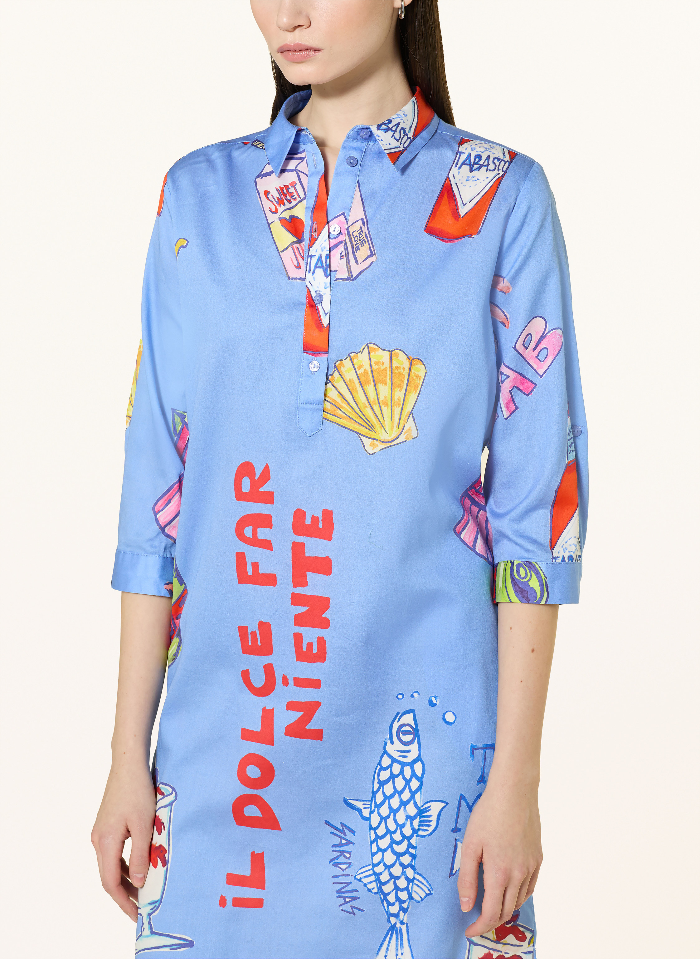 Thumbnail - Milano Italy Hemdblusenkleid Mit 3/4-Arm blau