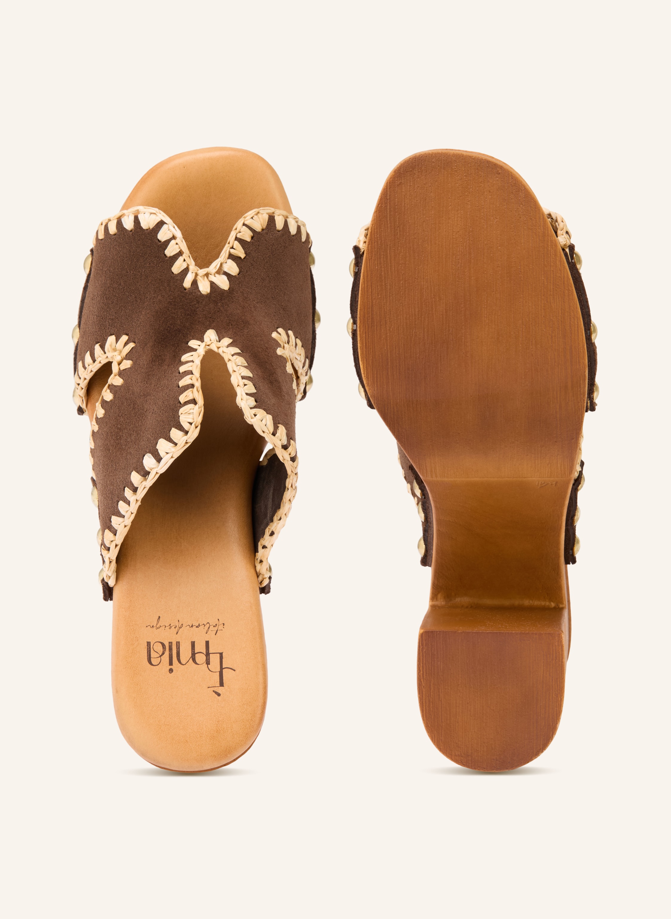 Thumbnail - È Mia Mules Mit Nieten braun