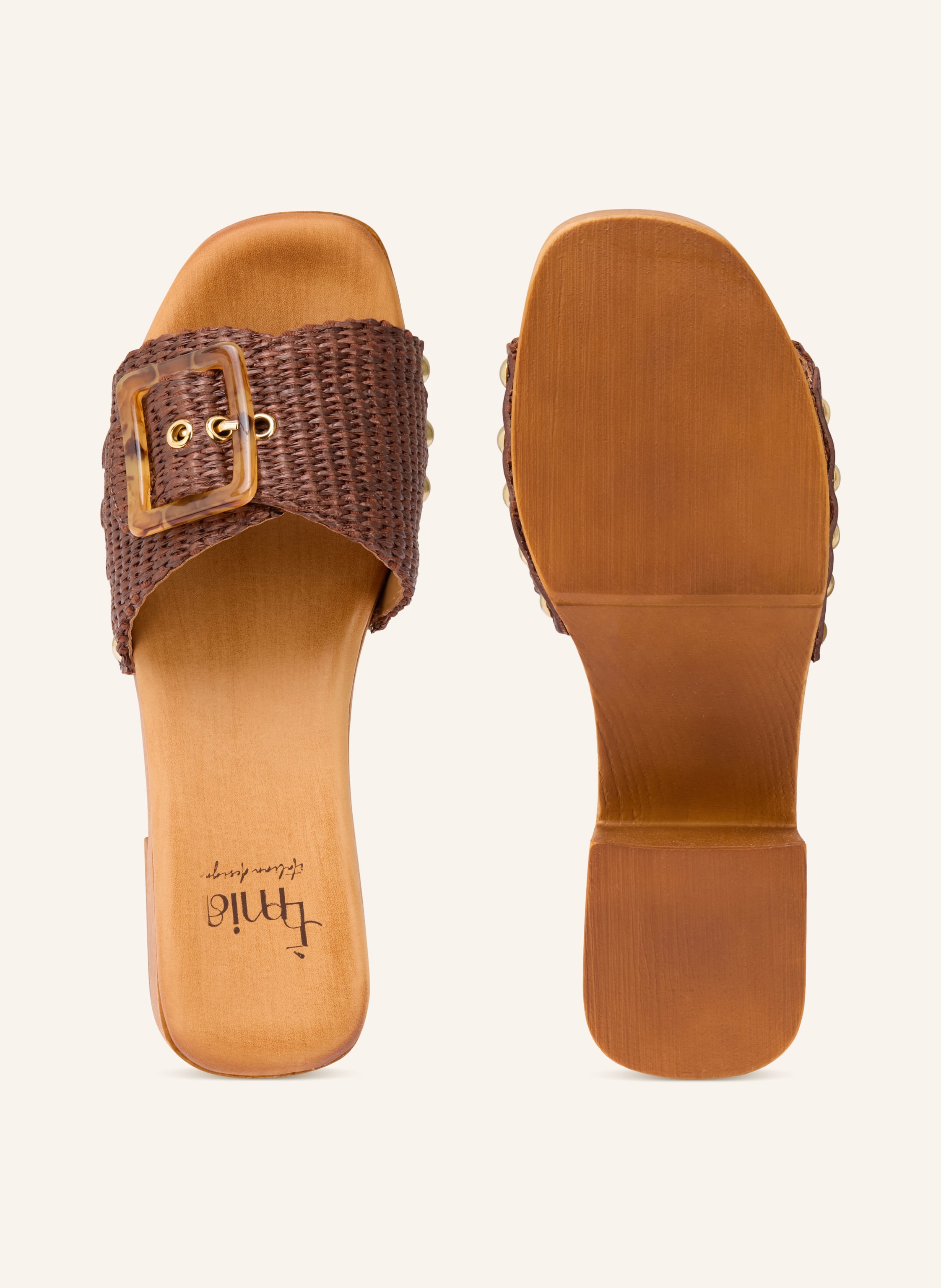 Thumbnail - È Mia Plateau-Mules Mit Nieten braun