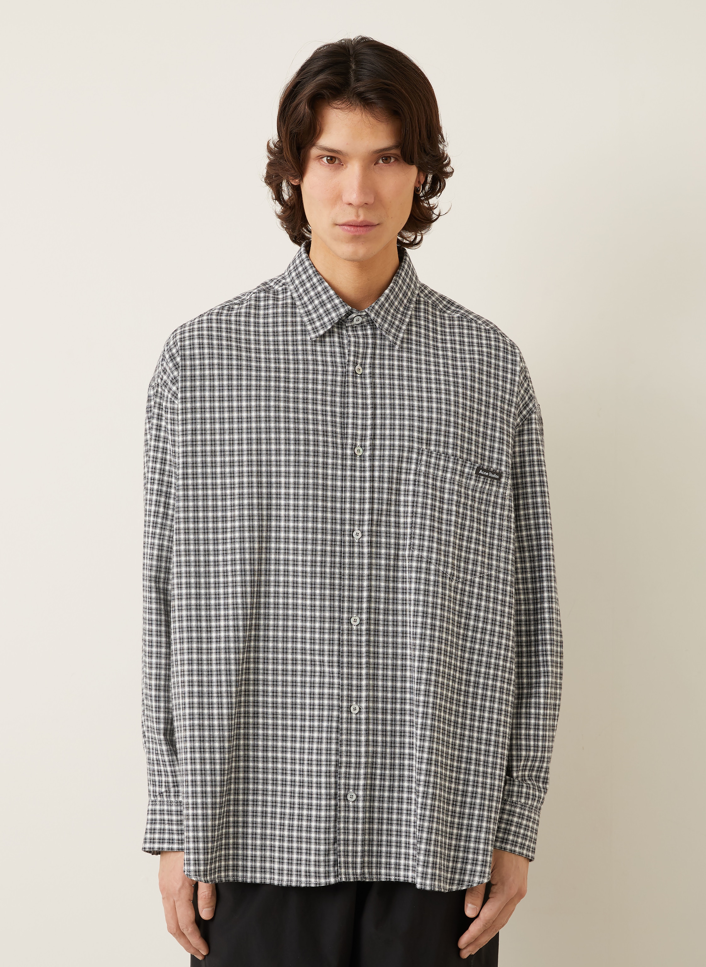 Thumbnail - Acne Studios Flanellhemd Loose Fit schwarz