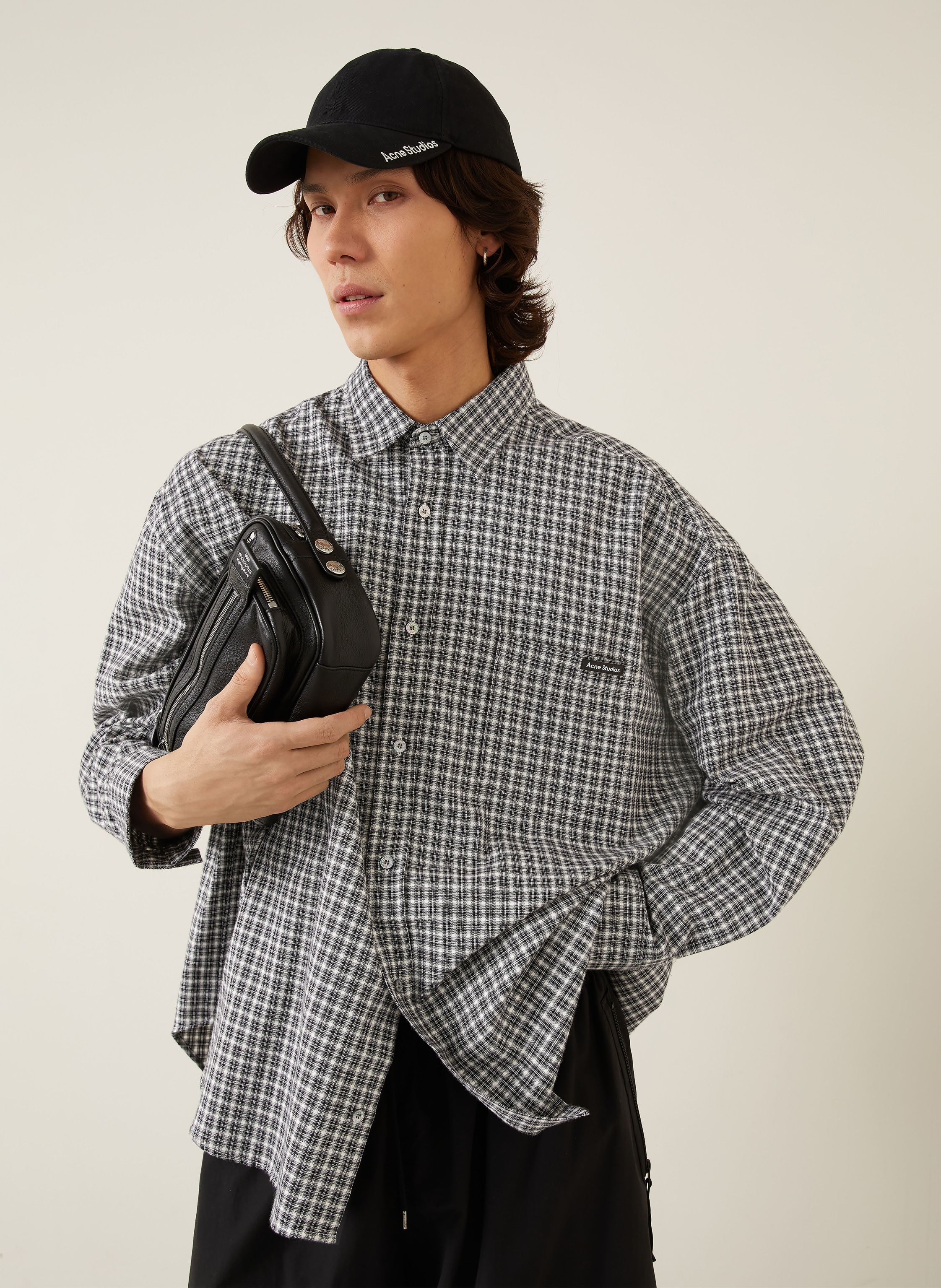Thumbnail - Acne Studios Flanellhemd Loose Fit schwarz