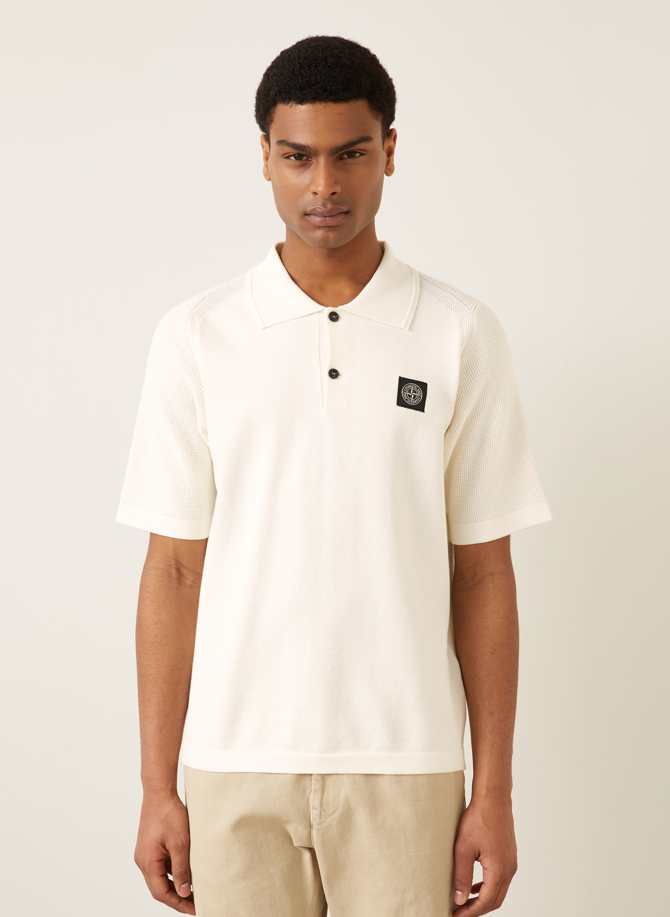 Thumbnail - Stone Island Strick-Poloshirt Loose Fit beige