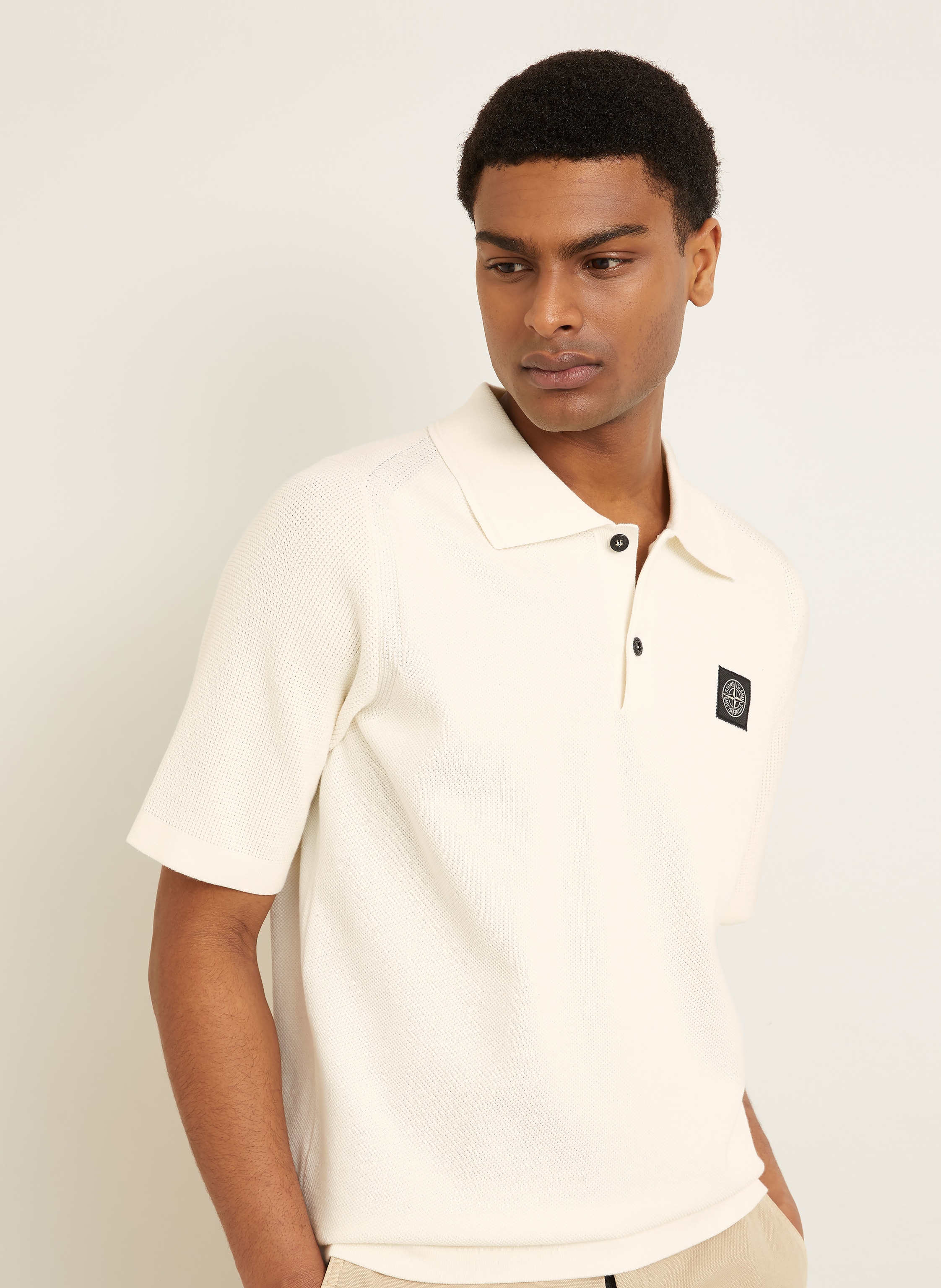 Thumbnail - Stone Island Strick-Poloshirt Loose Fit beige