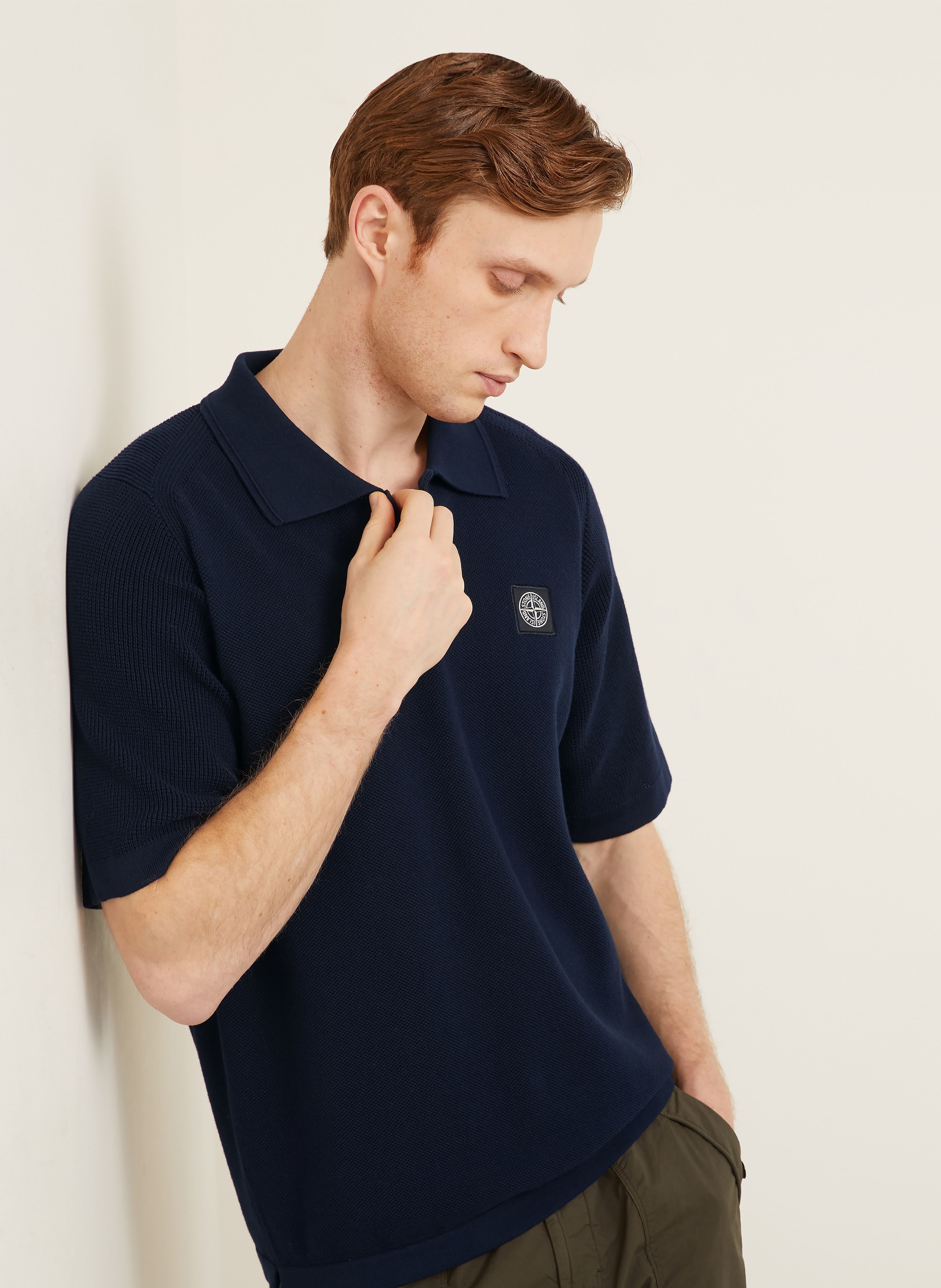 Thumbnail - Stone Island Strick-Poloshirt Loose Fit blau