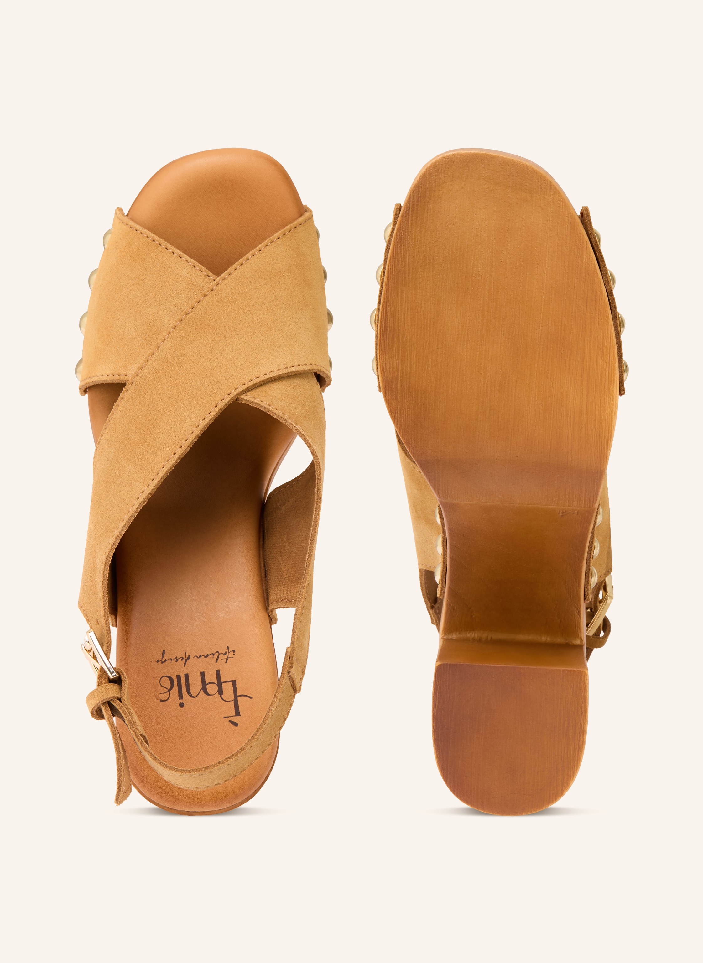 Thumbnail - È Mia Plateau-Sandaletten Mit Nieten beige