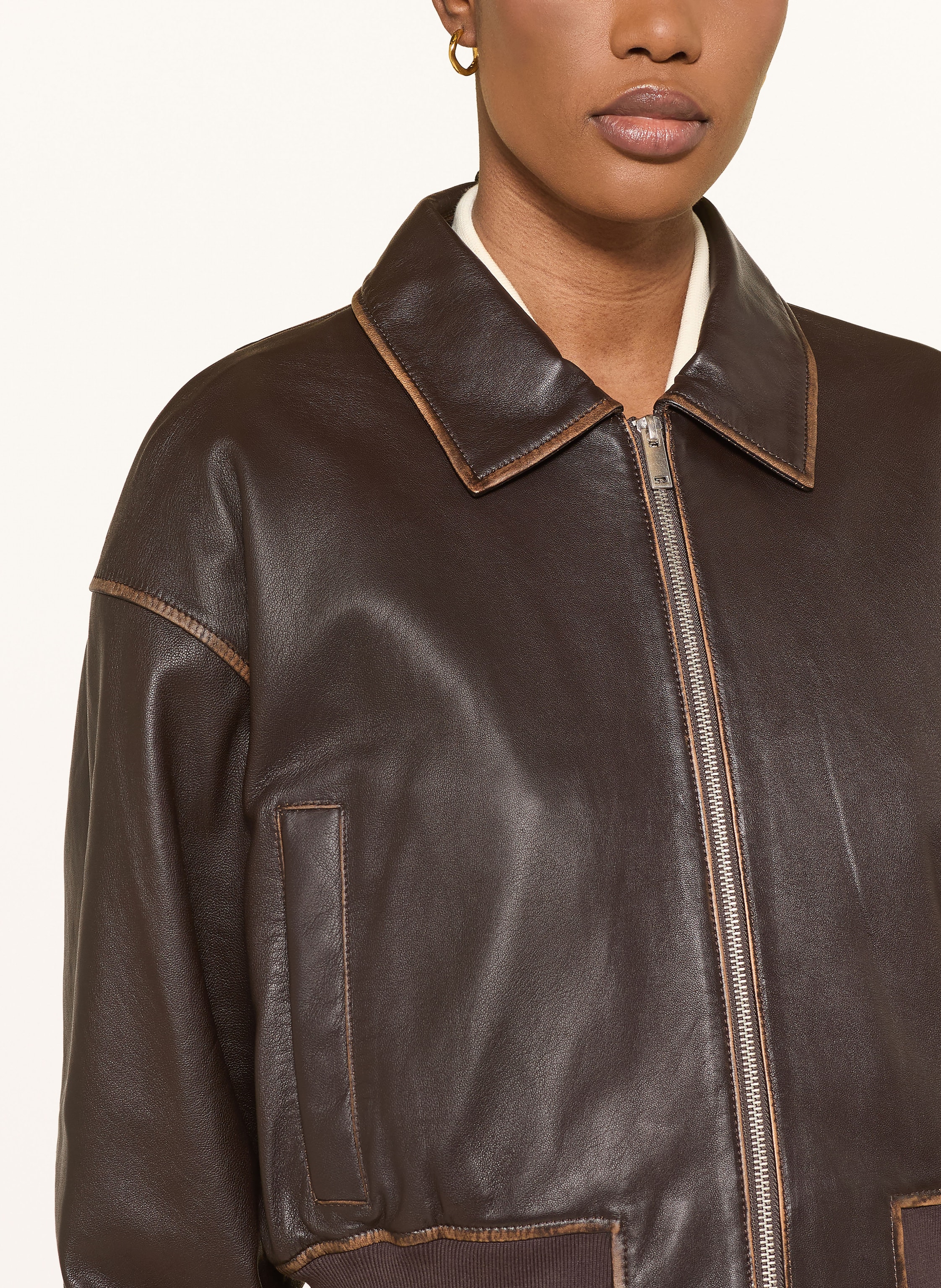 Thumbnail - Mrs & Hugs Lederblouson braun