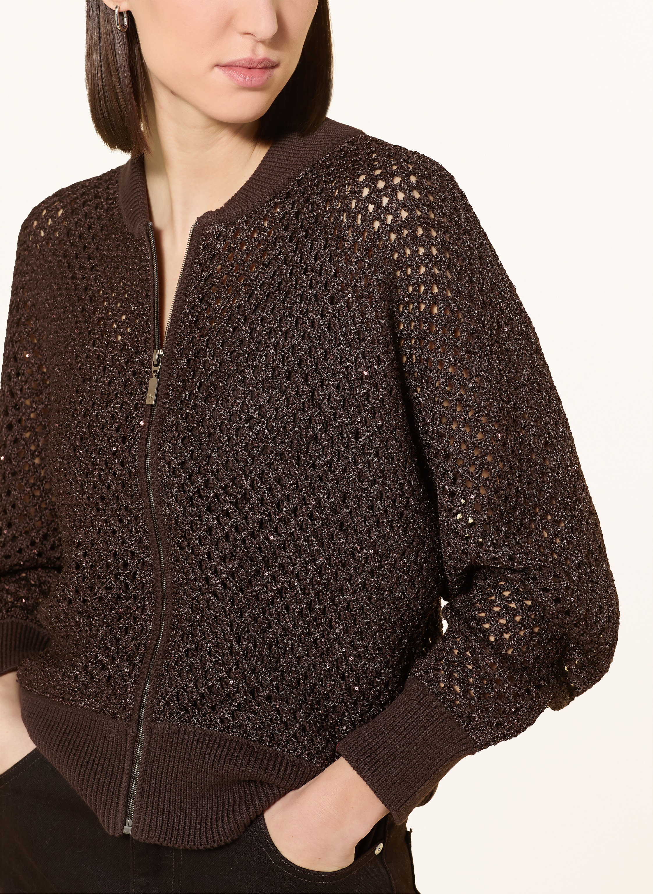 Thumbnail - Monari Strickjacke Mit Pailletten braun