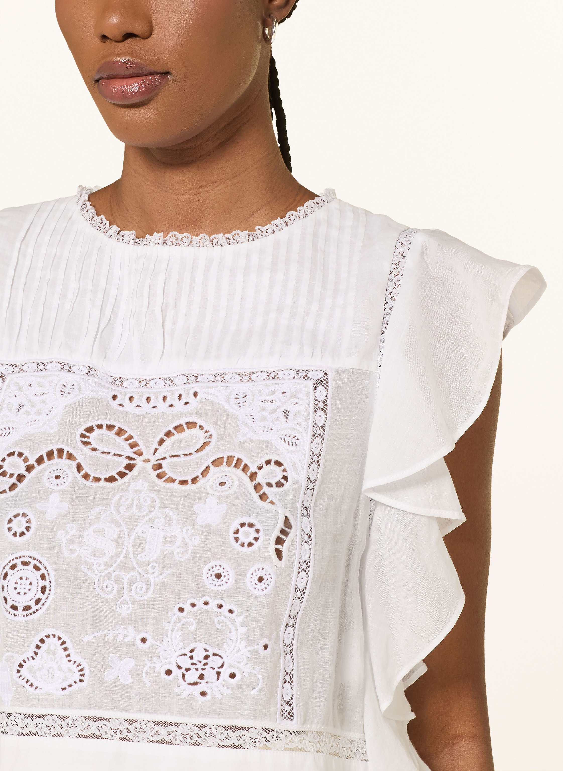 Thumbnail - Self-Portrait Blusenshirt Mit Lochspitze Und Volants weiss