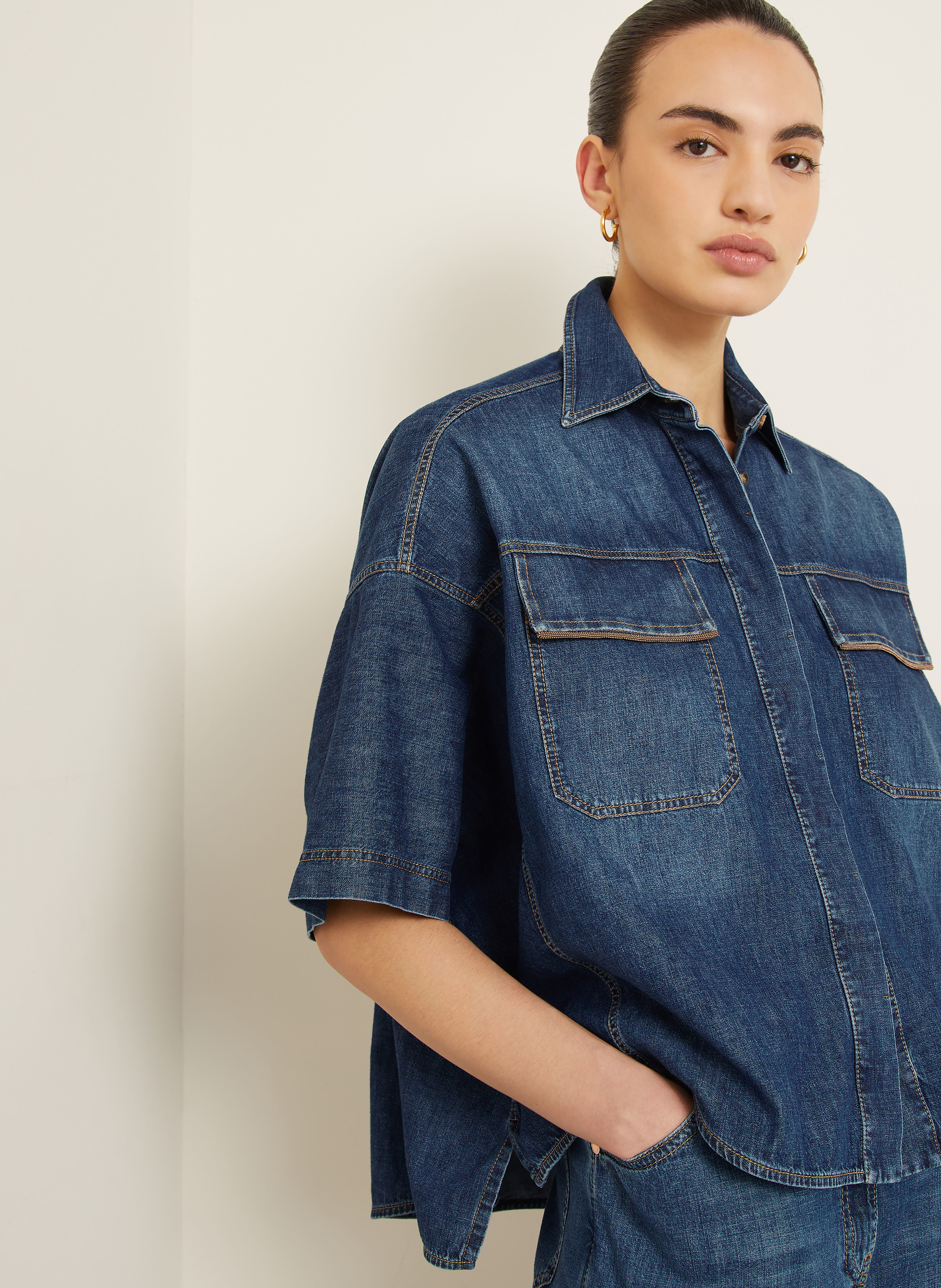 Thumbnail - Brunello Cucinelli Jeansbluse Mit Schmucksteinen blau